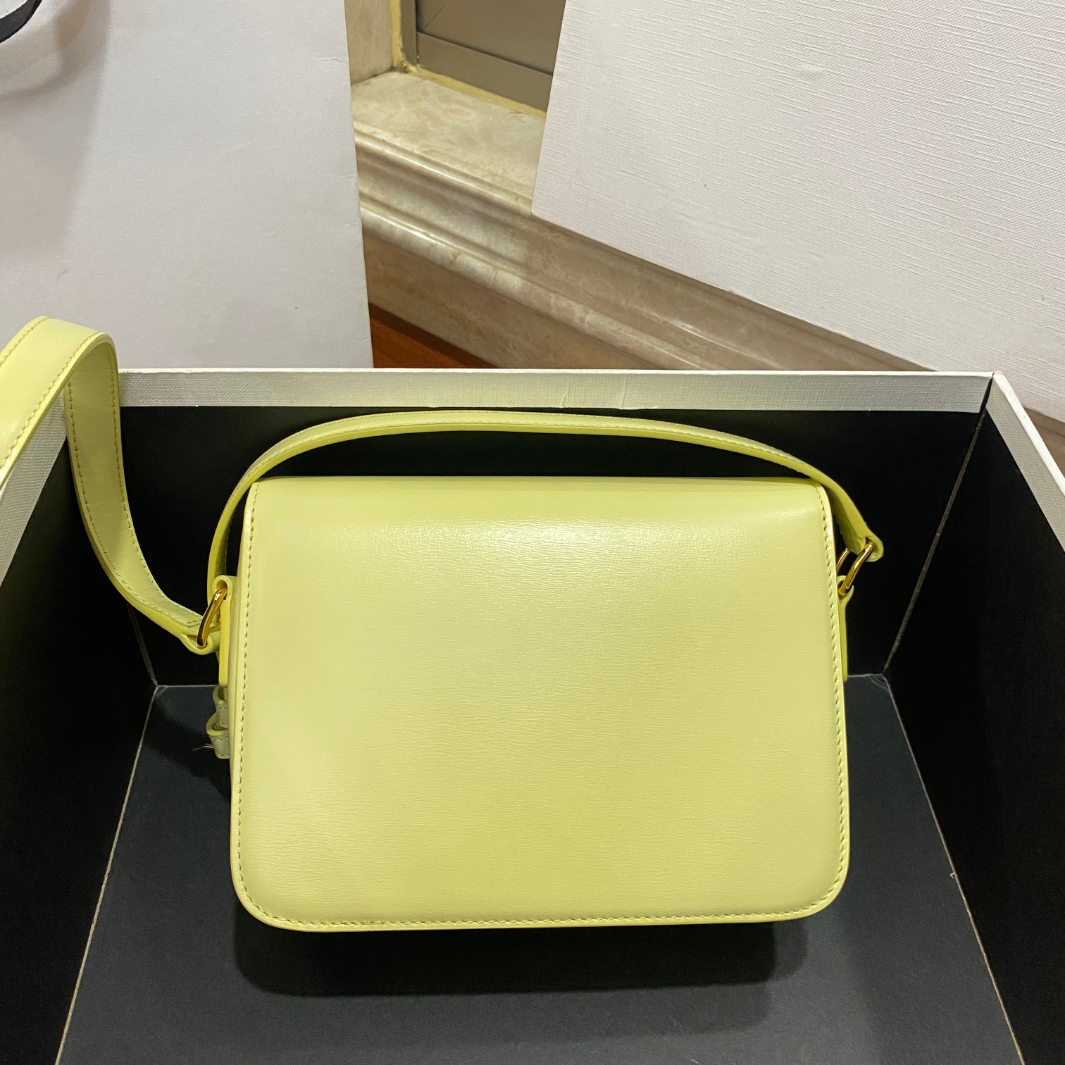 Celine Teen Triomphe Bag - Crossbody Purse in Yellow Leather with Gold Hardware 5 a1681455758979 4482