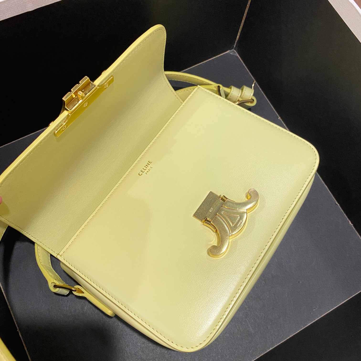 Celine Teen Triomphe Bag - Crossbody Purse in Yellow Leather with Gold Hardware 7 a1681455759310 0582