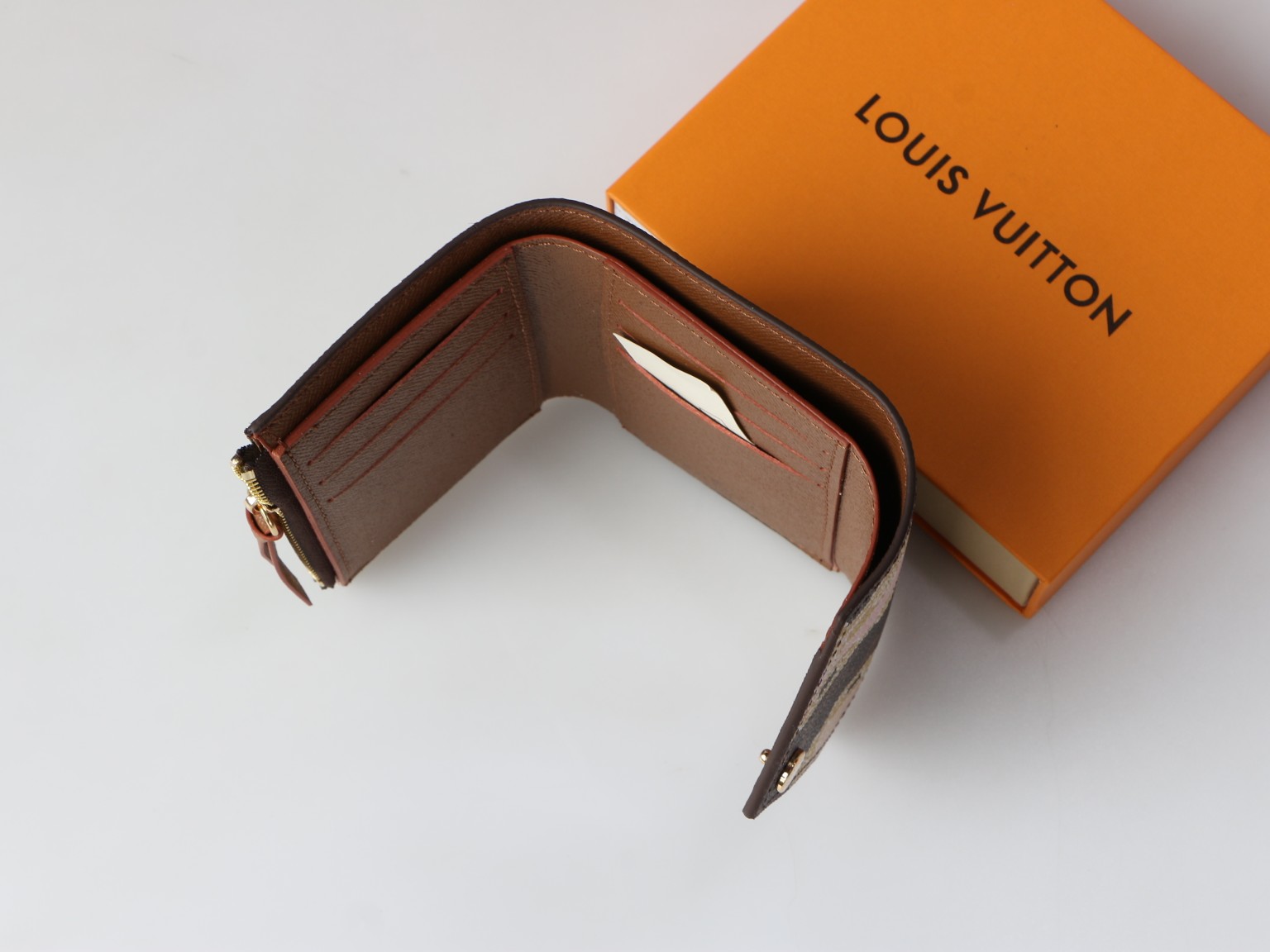 Leather short wallet close up stitching