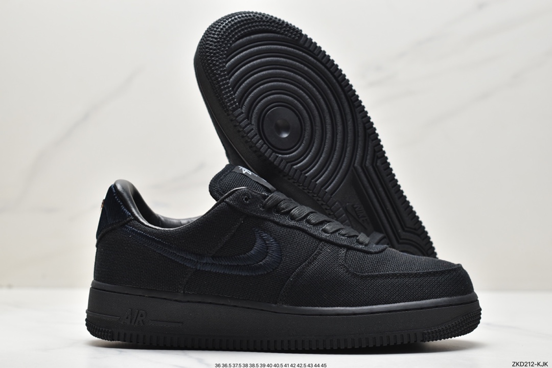 270 耐克Stussy x Air Force 1 '07Black Cool”斯图西联名空军 “黑麻布电绣钩子”CZ9084-001