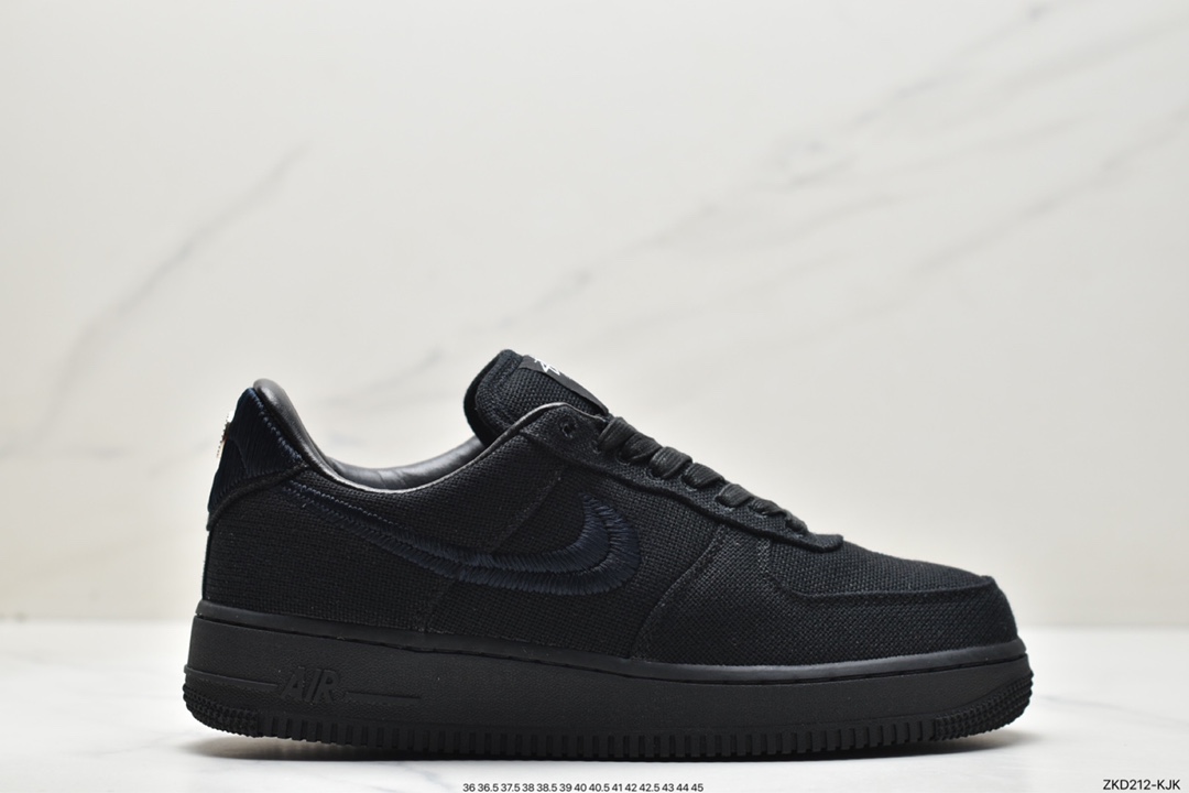 270 耐克Stussy x Air Force 1 '07Black Cool”斯图西联名空军 “黑麻布电绣钩子”CZ9084-001