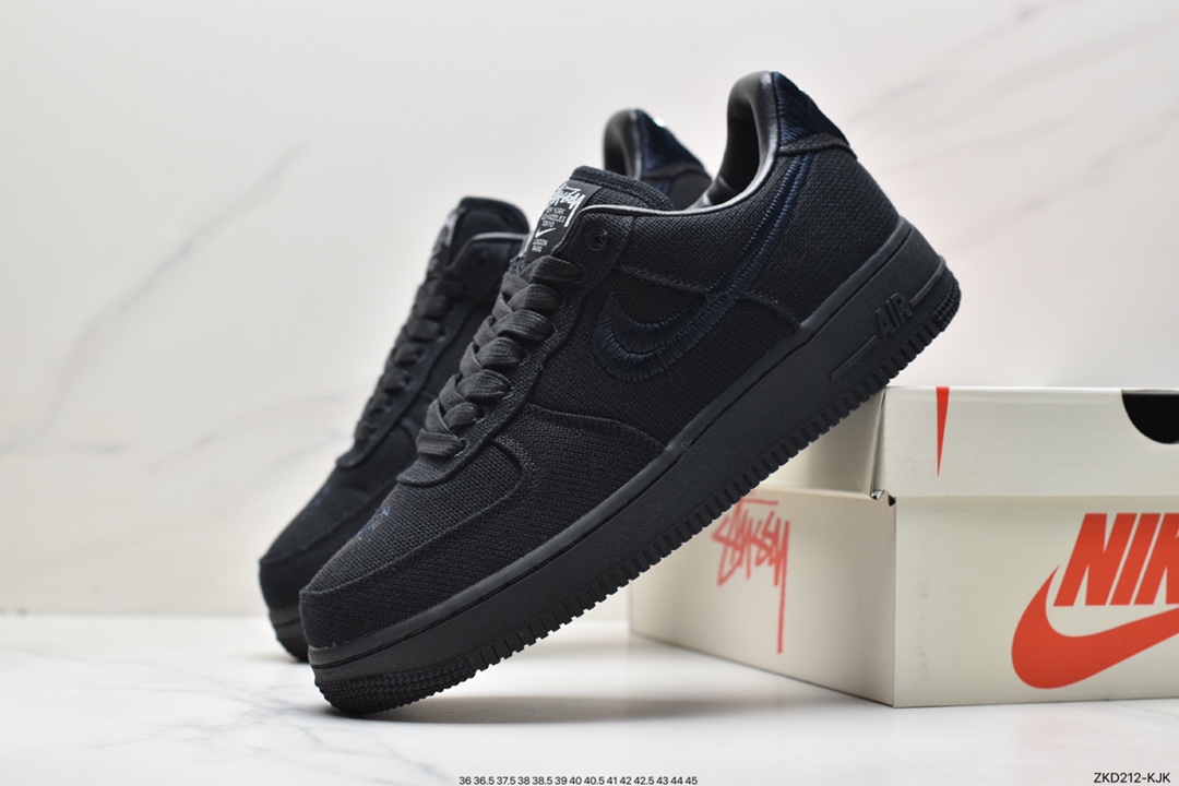 270 耐克Stussy x Air Force 1 '07Black Cool”斯图西联名空军 “黑麻布电绣钩子”CZ9084-001