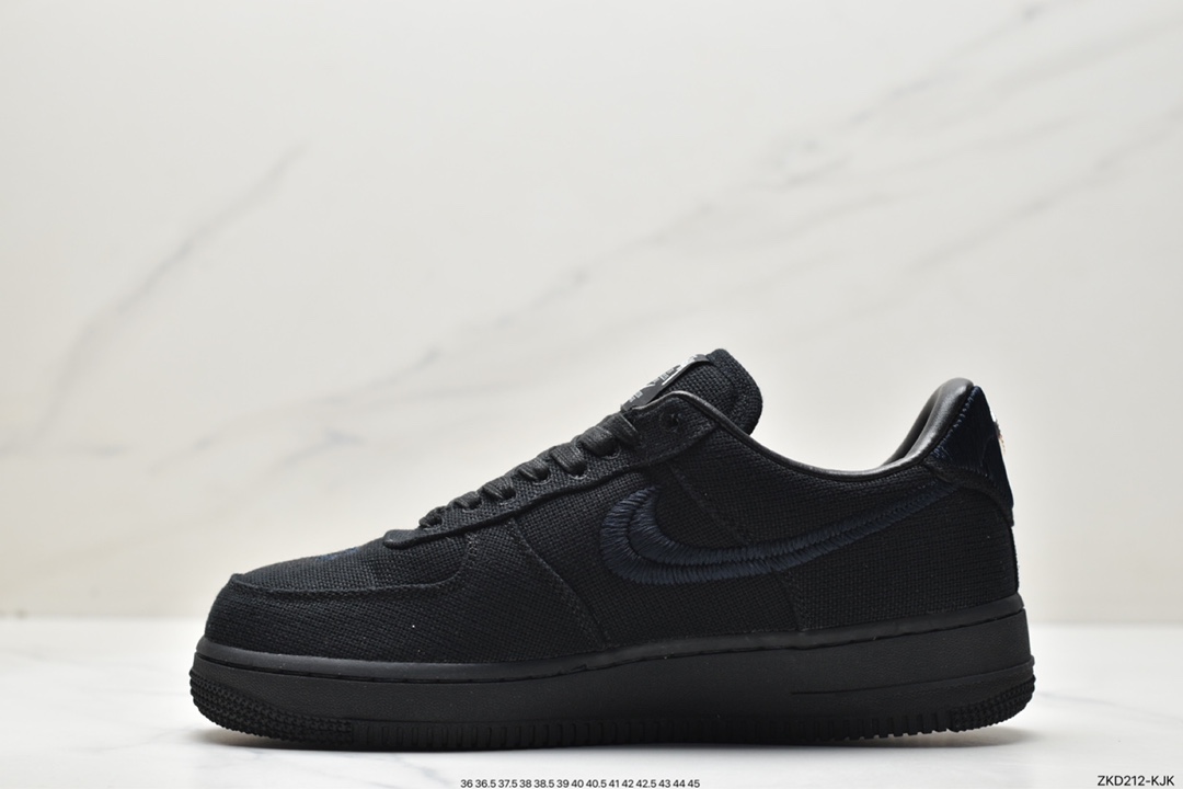270 耐克Stussy x Air Force 1 '07Black Cool”斯图西联名空军 “黑麻布电绣钩子”CZ9084-001