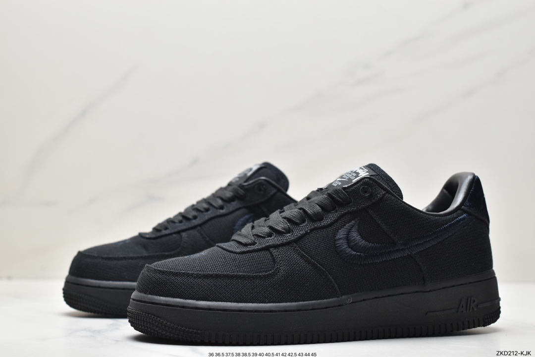 270 耐克Stussy x Air Force 1 '07Black Cool”斯图西联名空军 “黑麻布电绣钩子”CZ9084-001