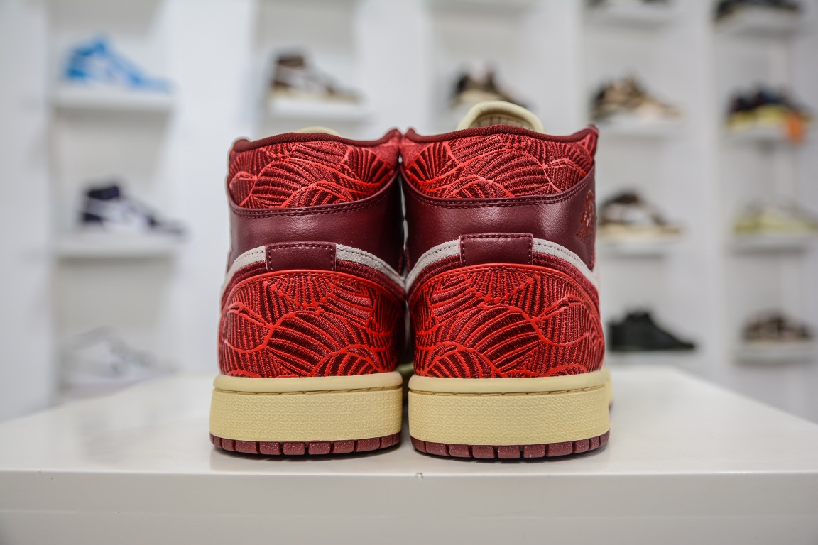 240 原装Air Jordan AJ1 Mid 中帮 刺绣红花卉 DZ2820-601