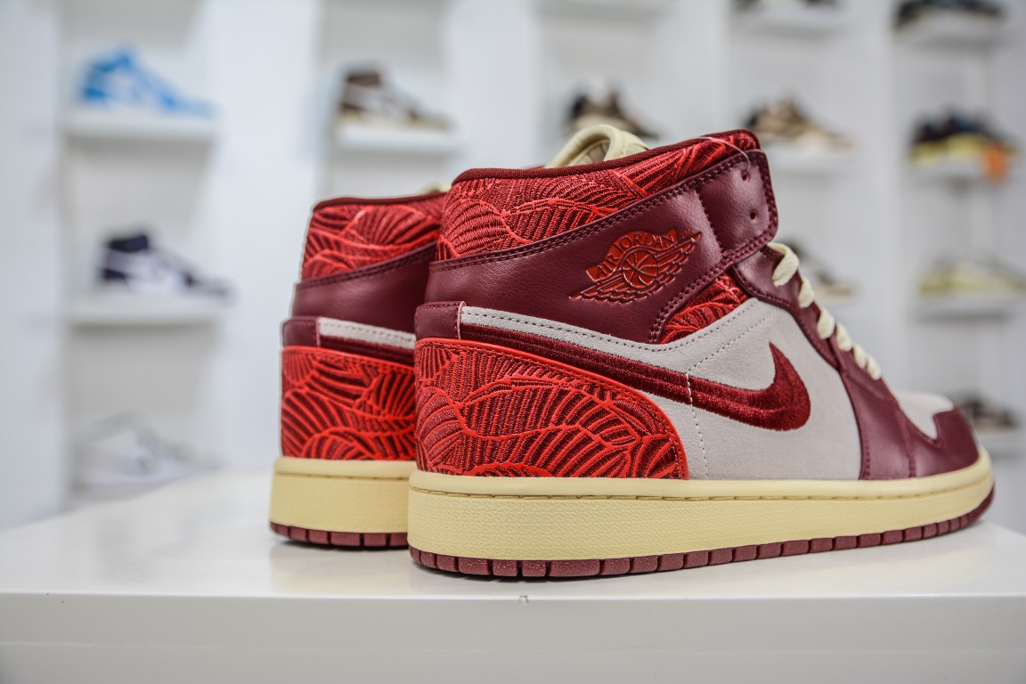240 原装Air Jordan AJ1 Mid 中帮 刺绣红花卉 DZ2820-601