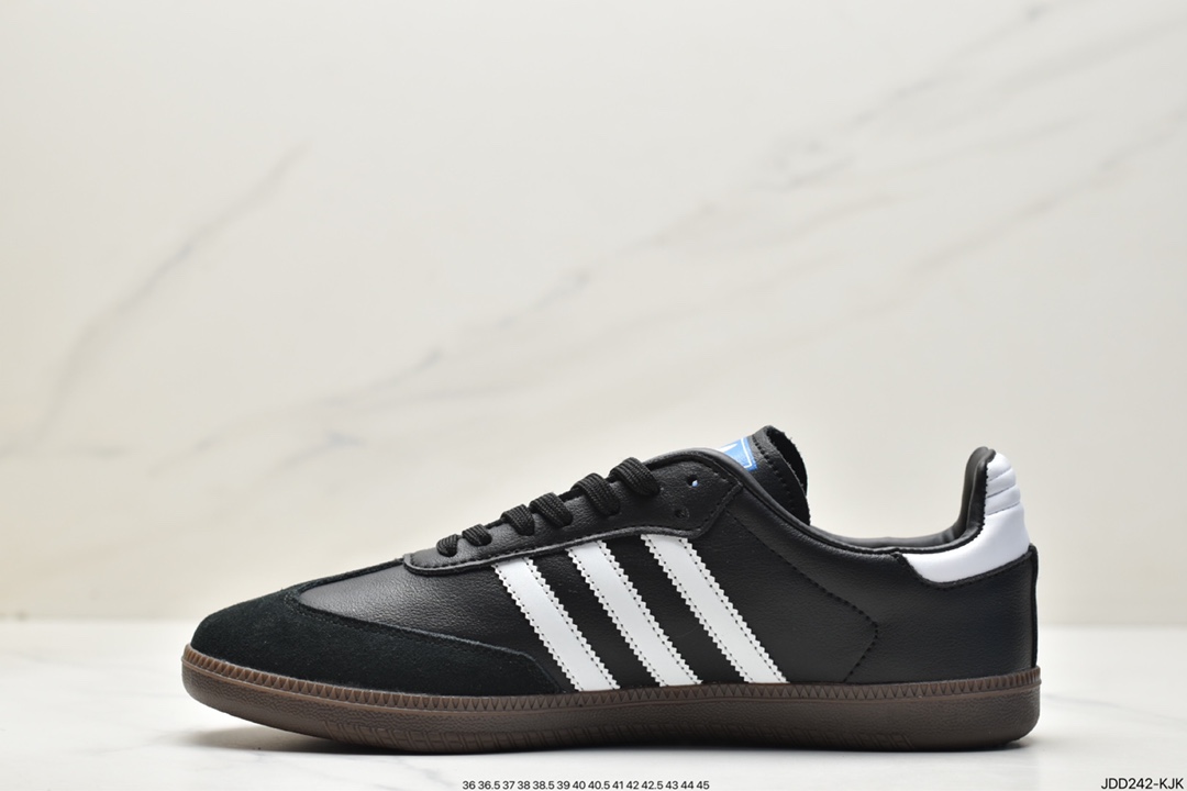 Originals Samba Vegan OG Samba series gentleman moral training football style all-match low top casual sports shoes ”leather black and white light gray caramel bottom environmental protection logo” FX9042