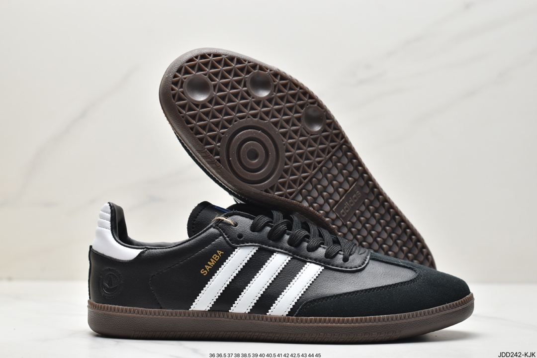 Originals Samba Vegan OG Samba series gentleman moral training football style all-match low top casual sports shoes ”leather black and white light gray caramel bottom environmental protection logo” FX9042