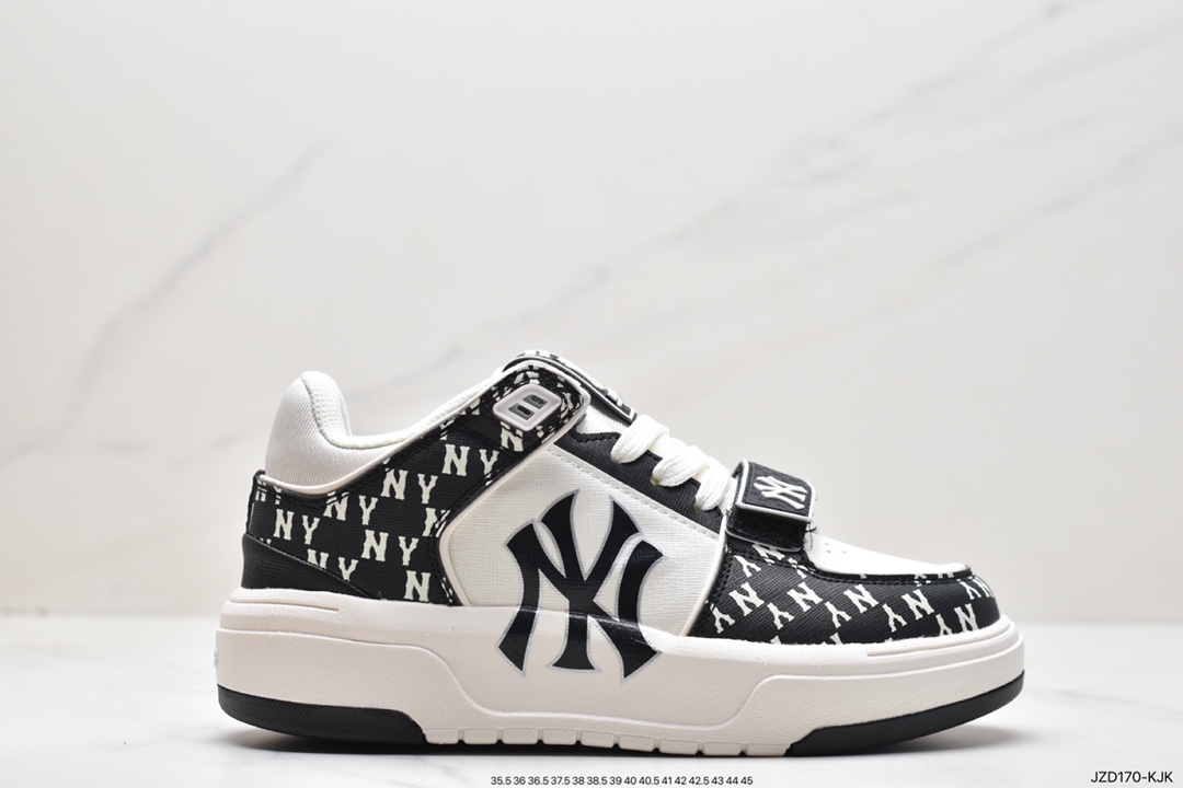 MLB Chunky Liner New York Yankees senior shoes series low-top daddy style light weight increase thick bottom all-match casual sports jogging shoes ”leather white black NY print” 3ASXCLB3N