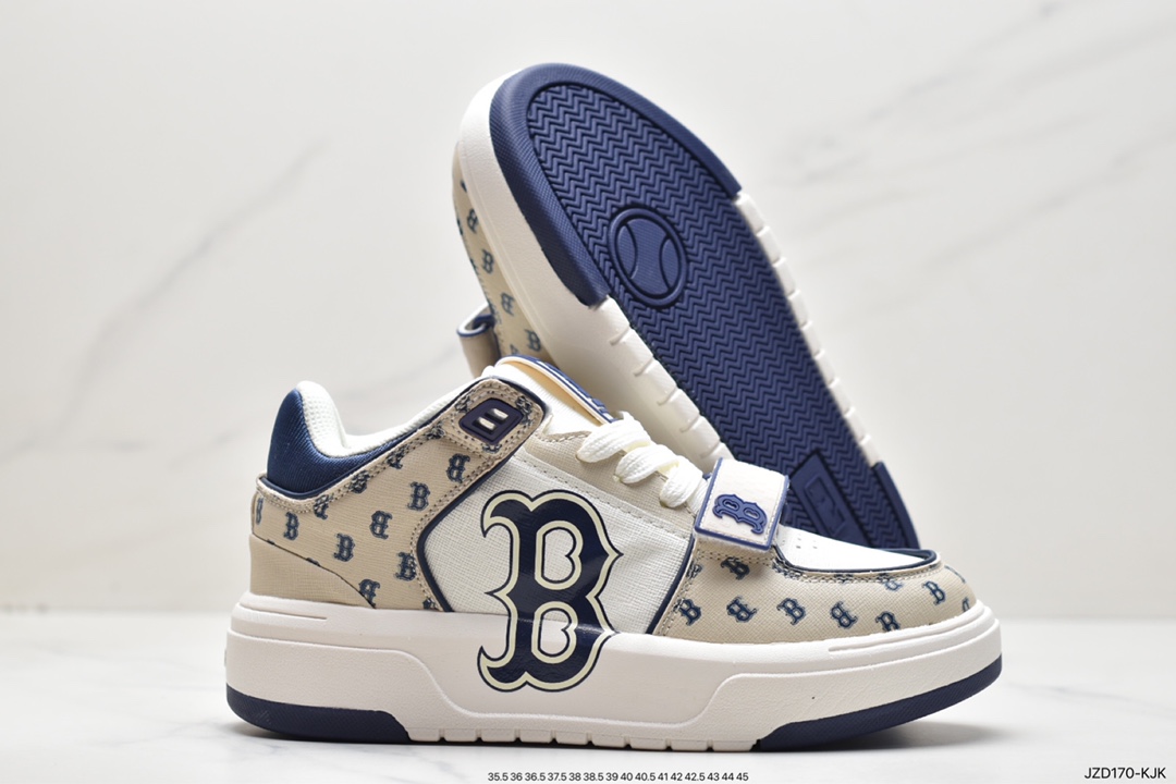 MLB Chunky Liner New York Yankees senior shoes series low-top daddy style light weight increase thick bottom all-match casual sports jogging shoes ”leather white black NY print” 3ASXCLB3N