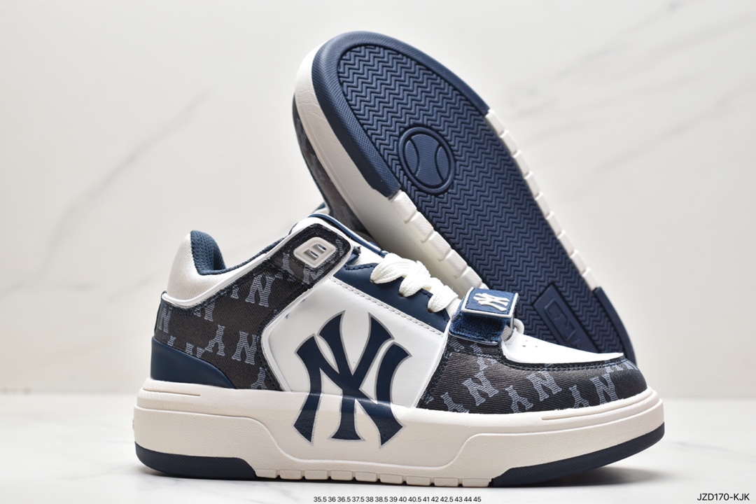 MLB Chunky Liner New York Yankees senior shoes series low-top daddy style light weight increase thick bottom all-match casual sports jogging shoes ”leather white black NY print” 3ASXCLB3N