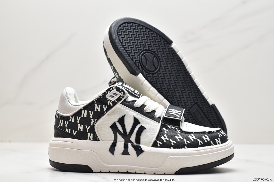 MLB Chunky Liner New York Yankees senior shoes series low-top daddy style light weight increase thick bottom all-match casual sports jogging shoes ”leather white black NY print” 3ASXCLB3N