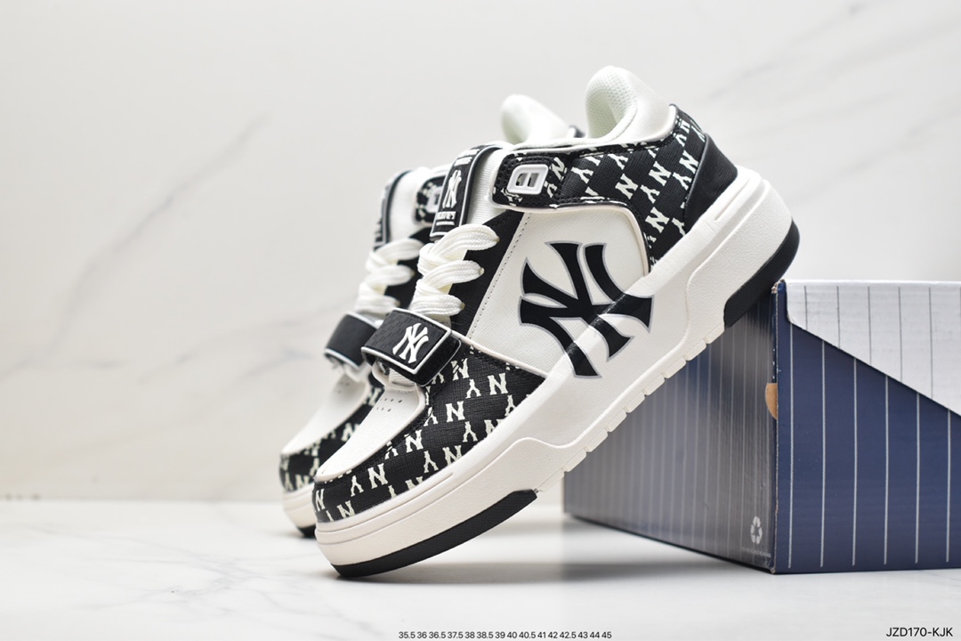 MLB Chunky Liner New York Yankees senior shoes series low-top daddy style light weight increase thick bottom all-match casual sports jogging shoes ”leather white black NY print” 3ASXCLB3N