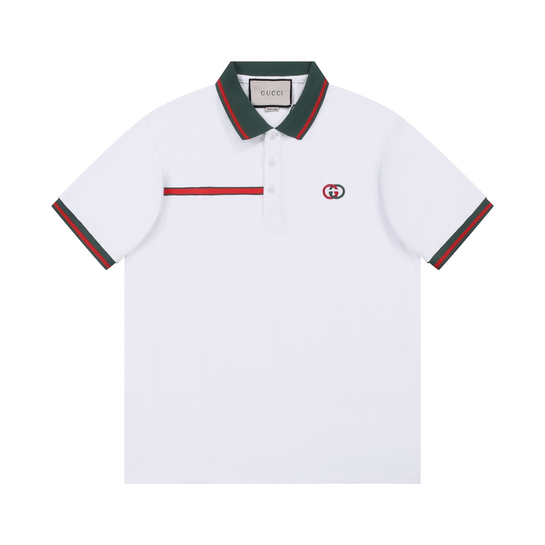 Gucci Ropa Polo Camiseta Azul Verde Rojo Bordado Universal para hombres y mujeres Algodón Tela de malla Colección primavera Vintage Manga corta