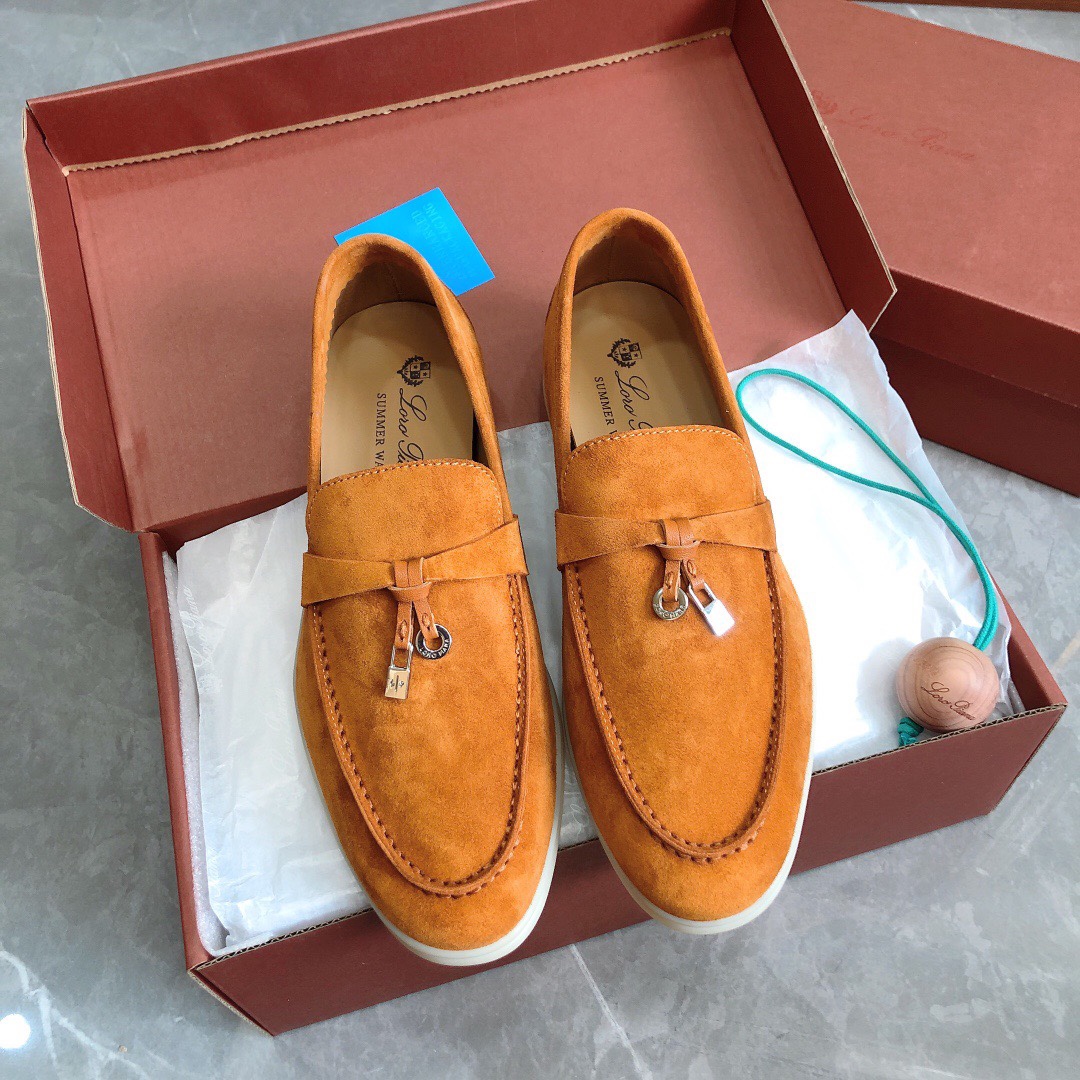 Loro Piana Shoes Loafers Apricot Color Black Blue Caramel Dark Green Grey Light Pink White Yellow Unisex Chamois Rubber Sheepskin Summer Collection