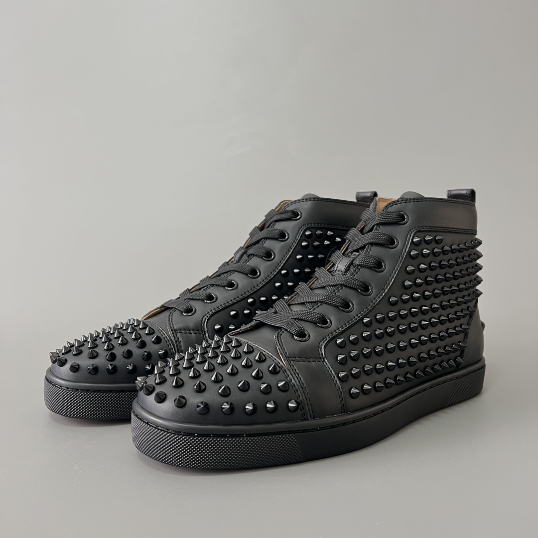 Christian Louboutin Skateboard Shoes Black Cowhide High Tops