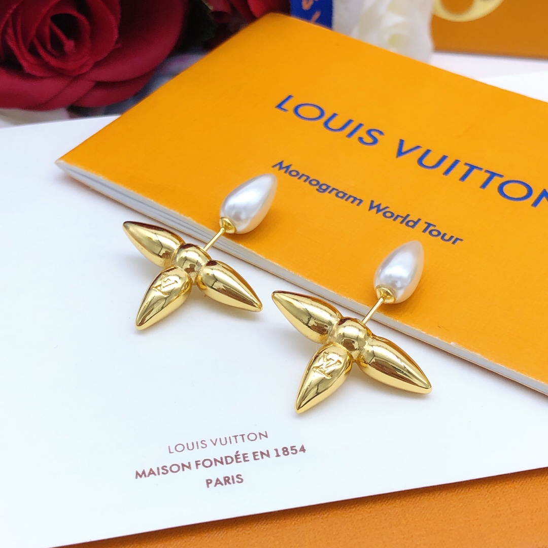 Louis Vuitton High
 Jewelry Earring Brand Designer Replica
 Yellow Brass