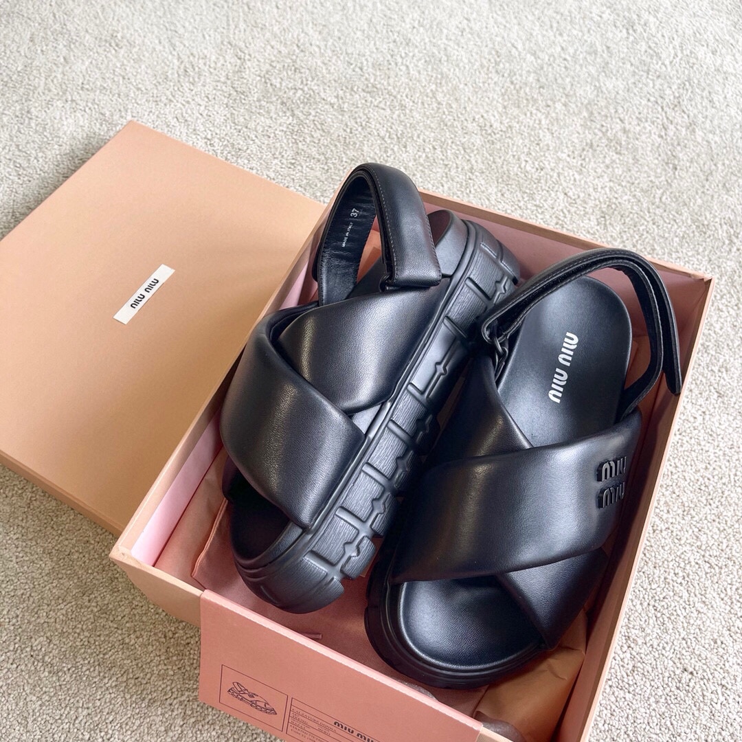 Miu Miu MIUMIU 新品软羊皮厚底拖鞋凉鞋
