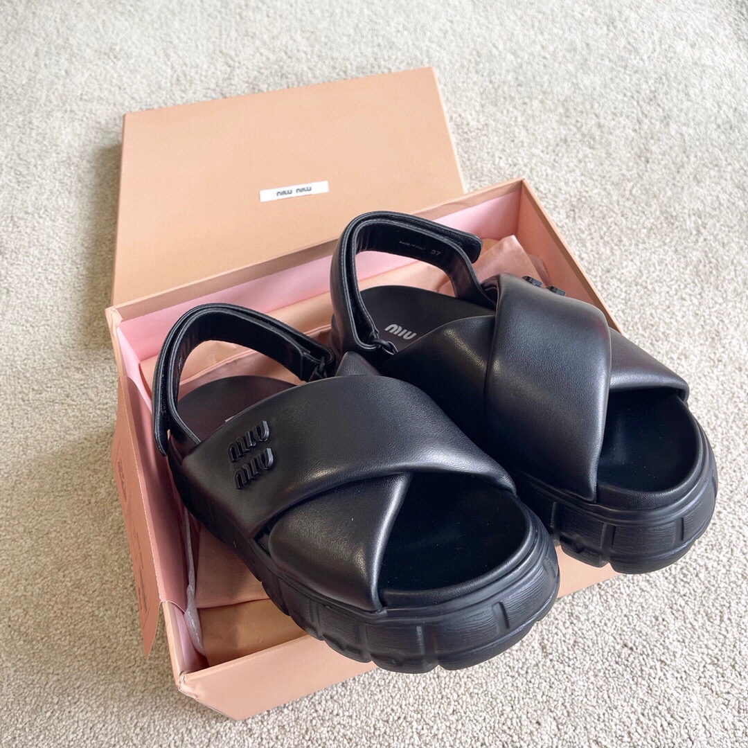 Miu Miu MIUMIU 新品软羊皮厚底拖鞋凉鞋