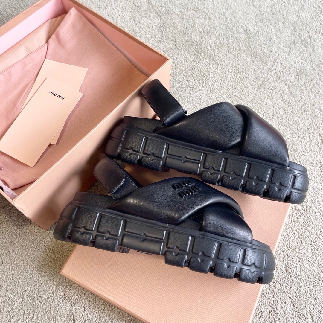 Miu Miu MIUMIU 新品软羊皮厚底拖鞋凉鞋