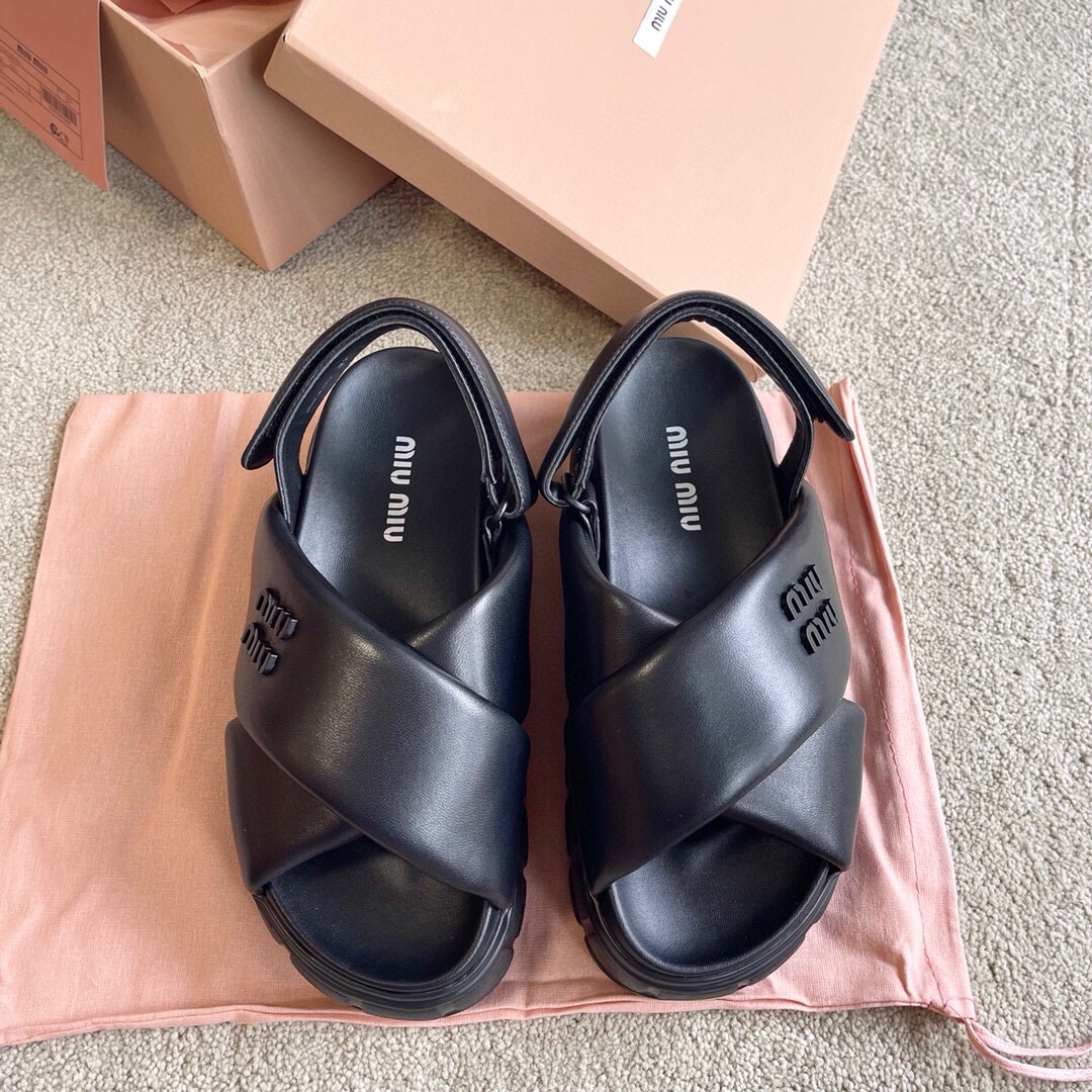 Miu Miu MIUMIU 新品软羊皮厚底拖鞋凉鞋