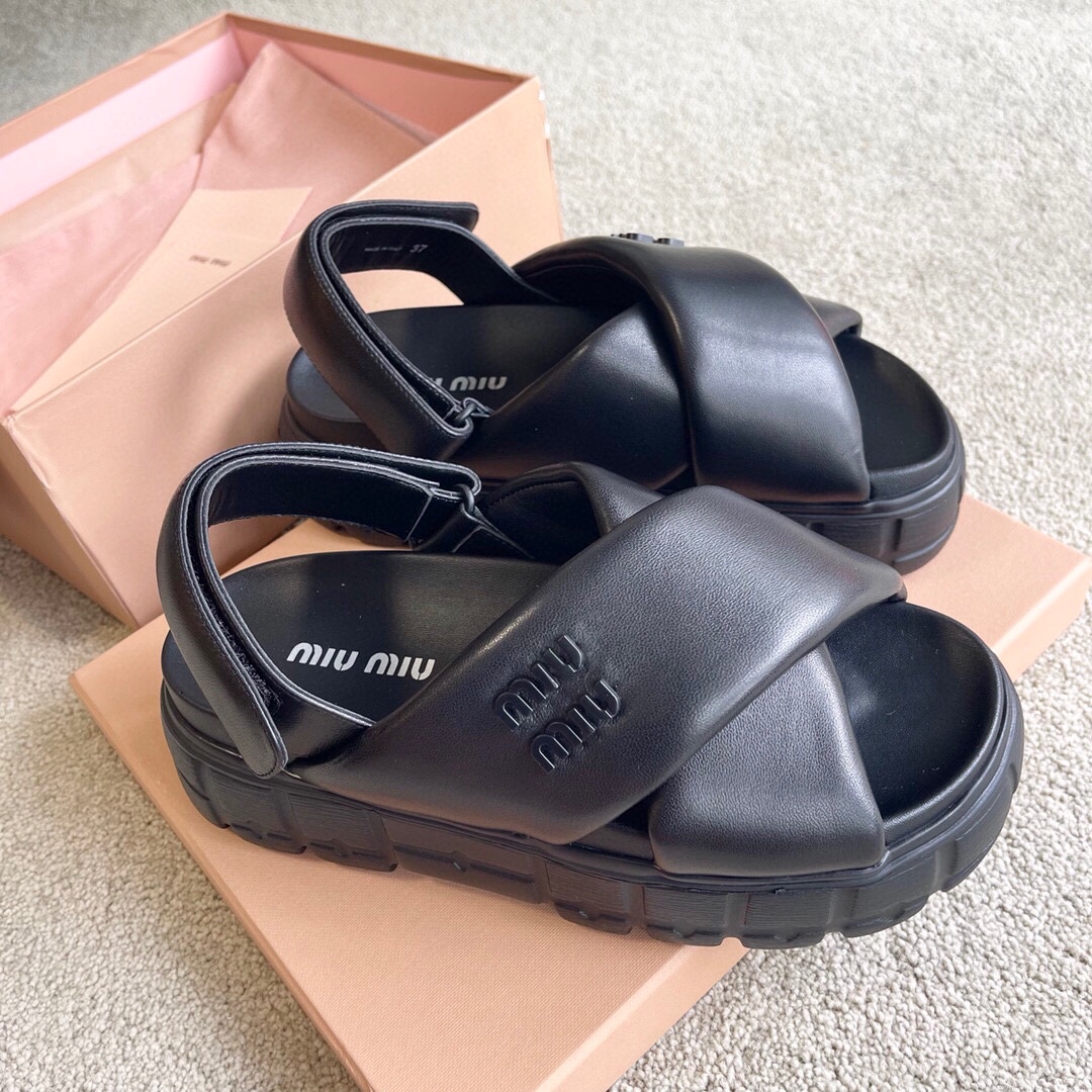 Miu Miu MIUMIU 新品软羊皮厚底拖鞋凉鞋