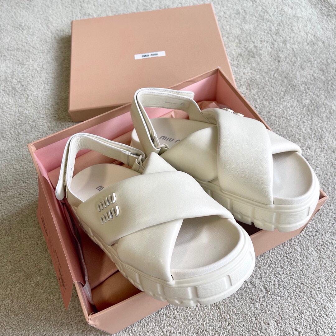 Miu Miu MIUMIU 新品软羊皮厚底拖鞋凉鞋