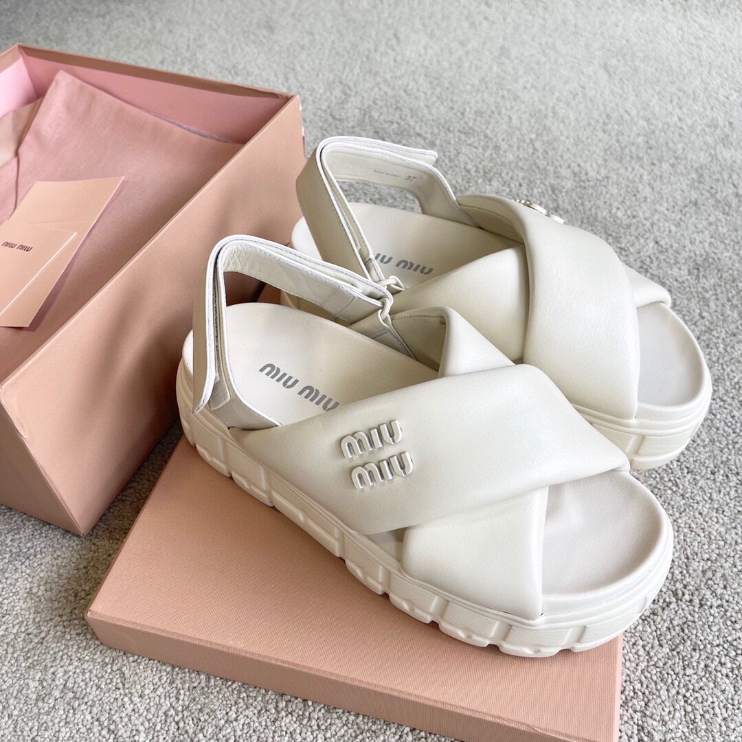 Miu Miu MIUMIU 新品软羊皮厚底拖鞋凉鞋