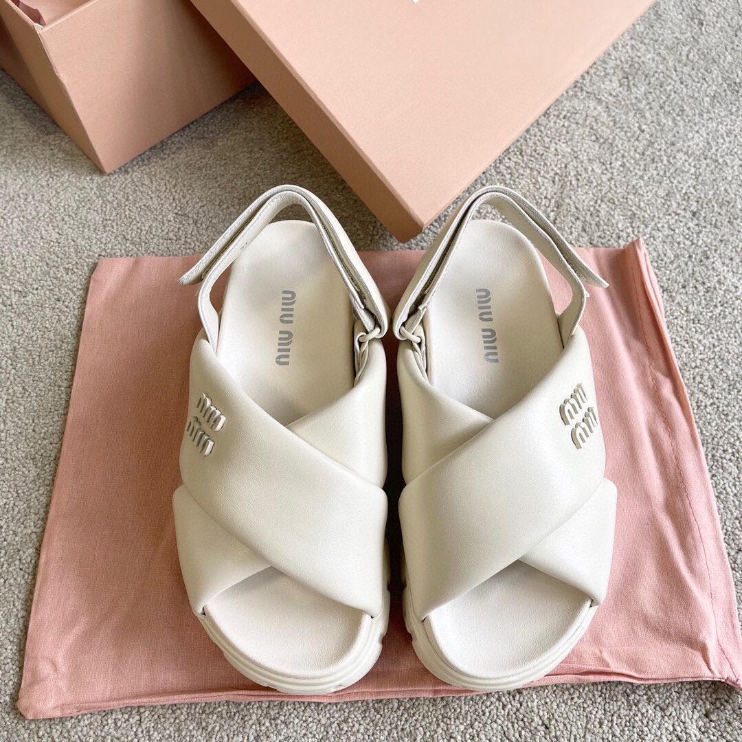 Miu Miu MIUMIU 新品软羊皮厚底拖鞋凉鞋