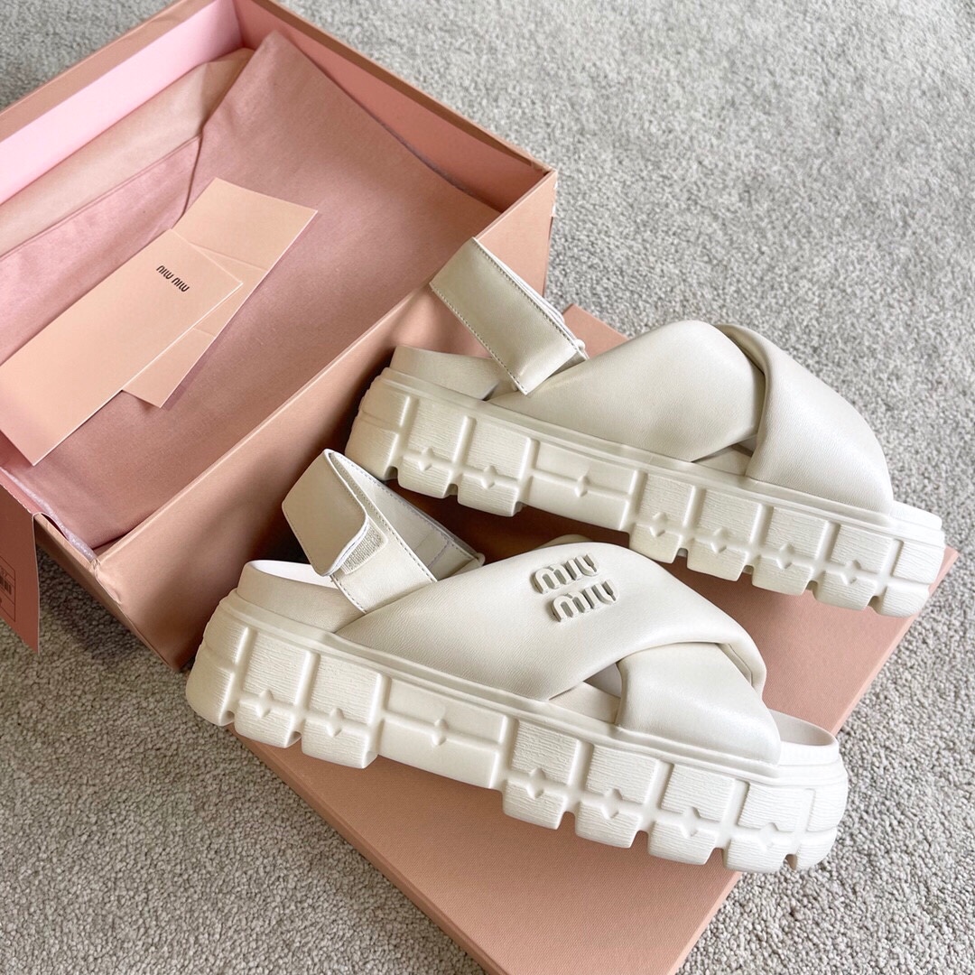 Miu Miu MIUMIU 新品软羊皮厚底拖鞋凉鞋
