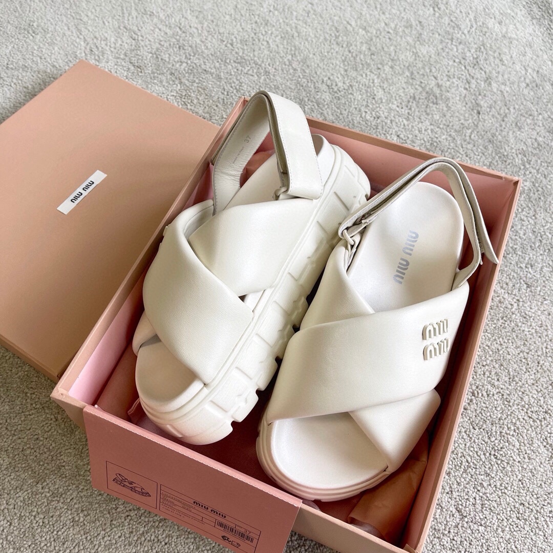 Miu Miu MIUMIU 新品软羊皮厚底拖鞋凉鞋