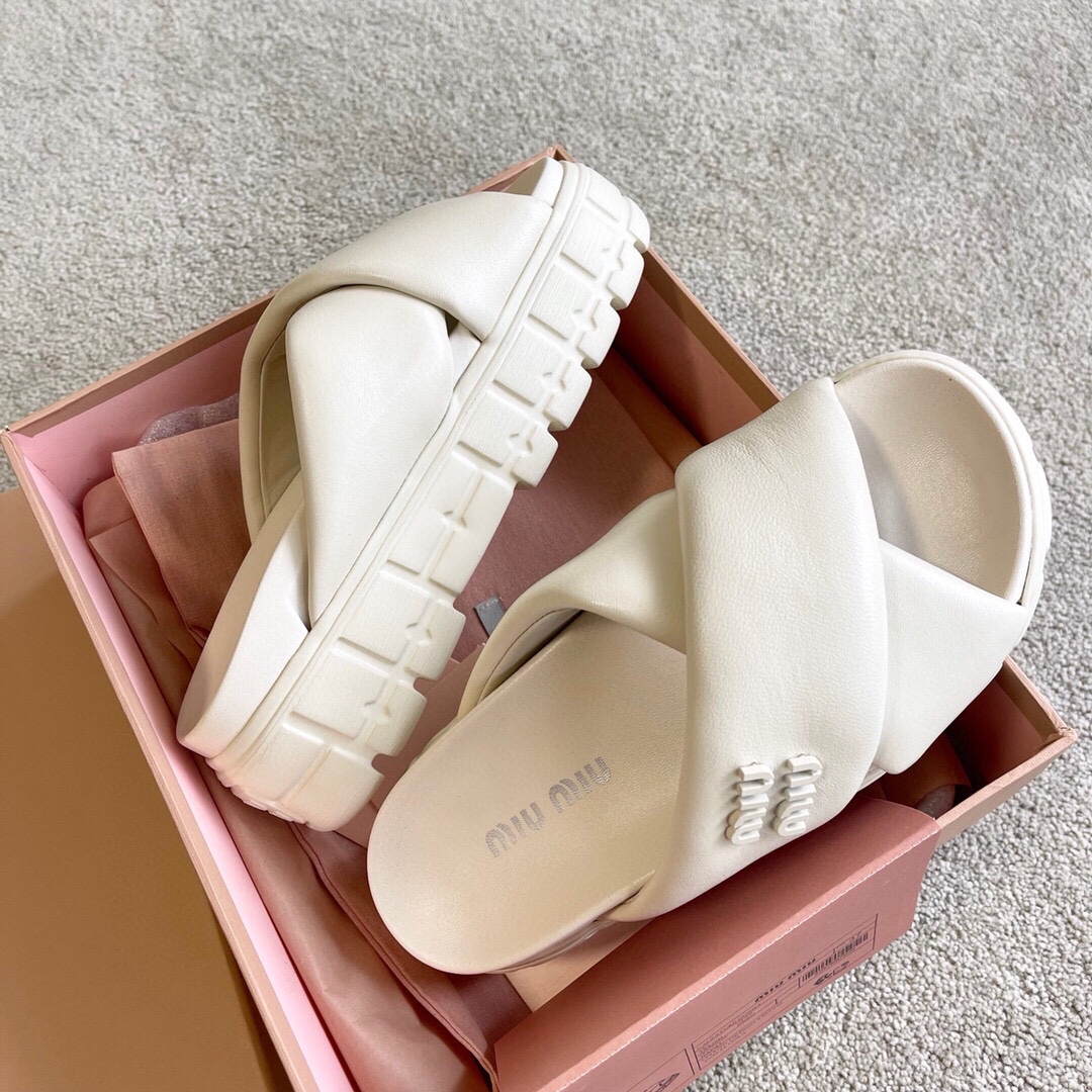 Miu Miu MIUMIU 新品软羊皮厚底拖鞋凉鞋
