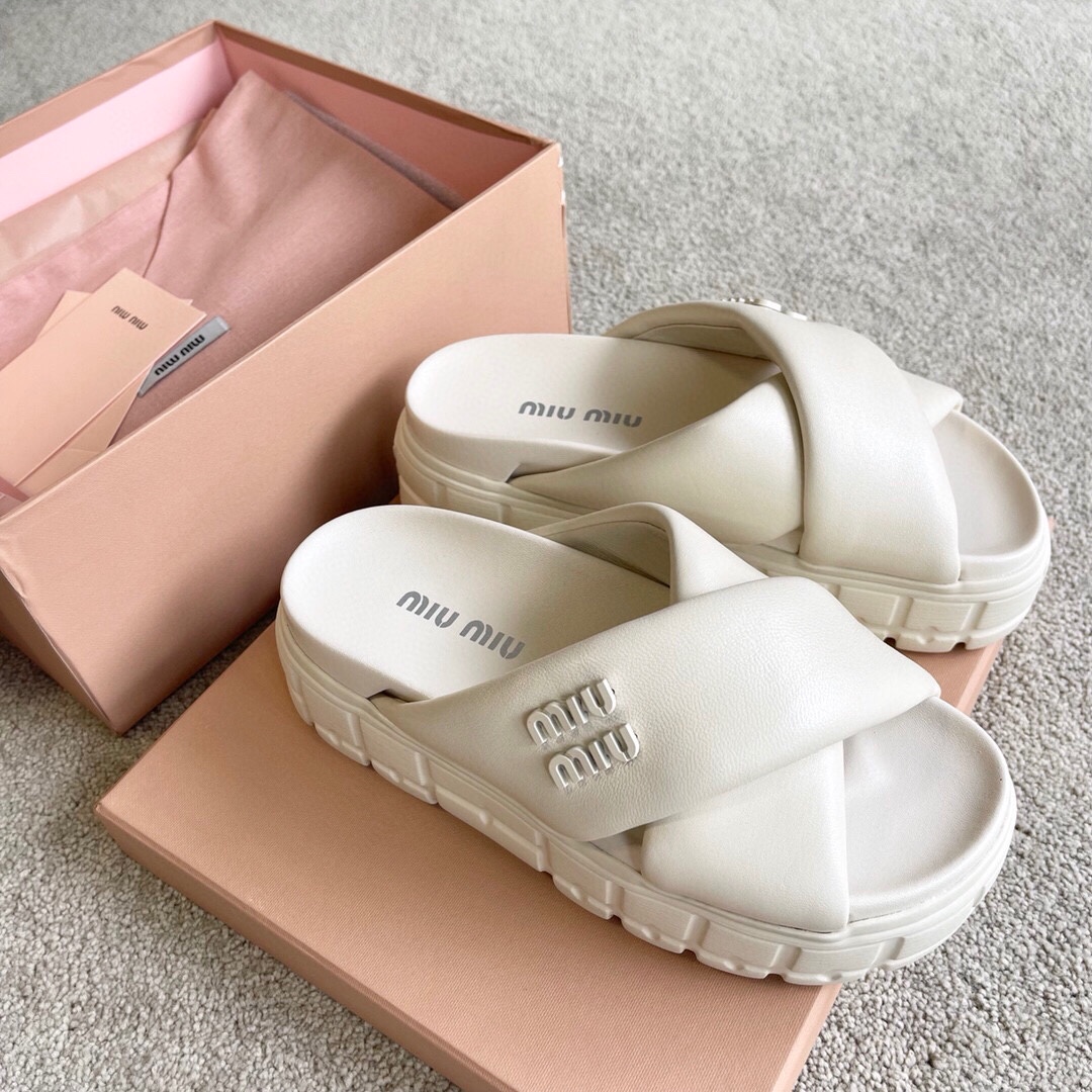 Miu Miu MIUMIU 新品软羊皮厚底拖鞋凉鞋