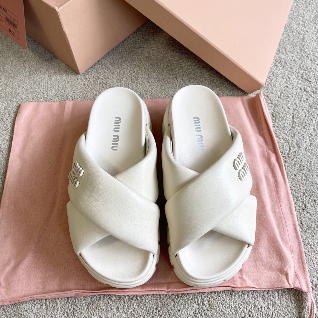 Miu Miu MIUMIU 新品软羊皮厚底拖鞋凉鞋