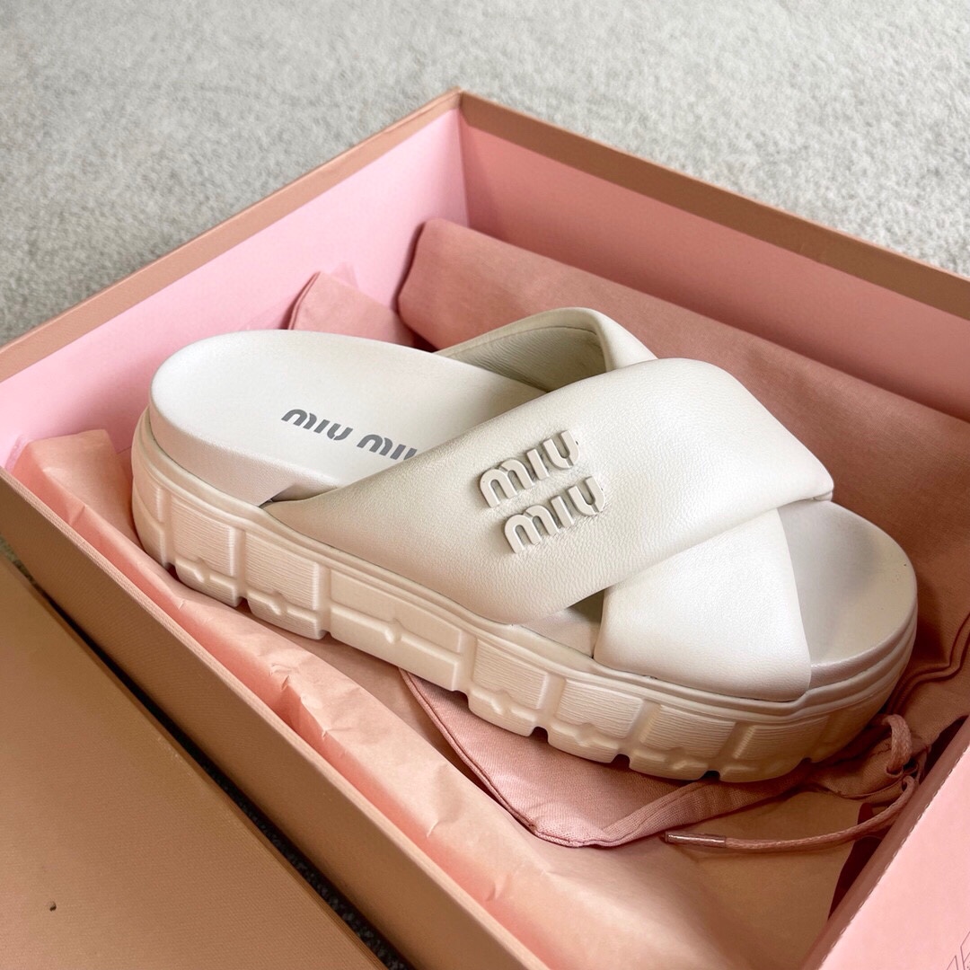Miu Miu MIUMIU 新品软羊皮厚底拖鞋凉鞋