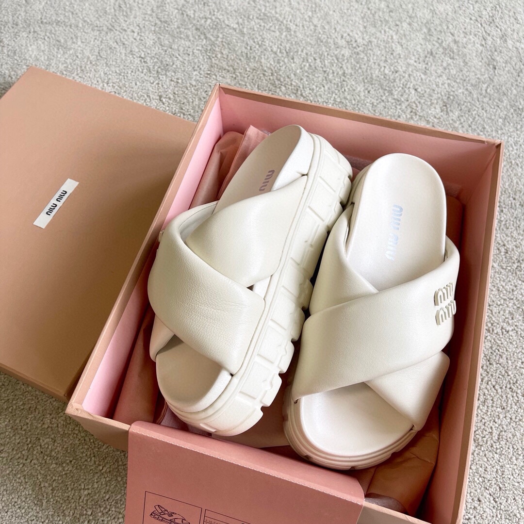 Miu Miu MIUMIU 新品软羊皮厚底拖鞋凉鞋