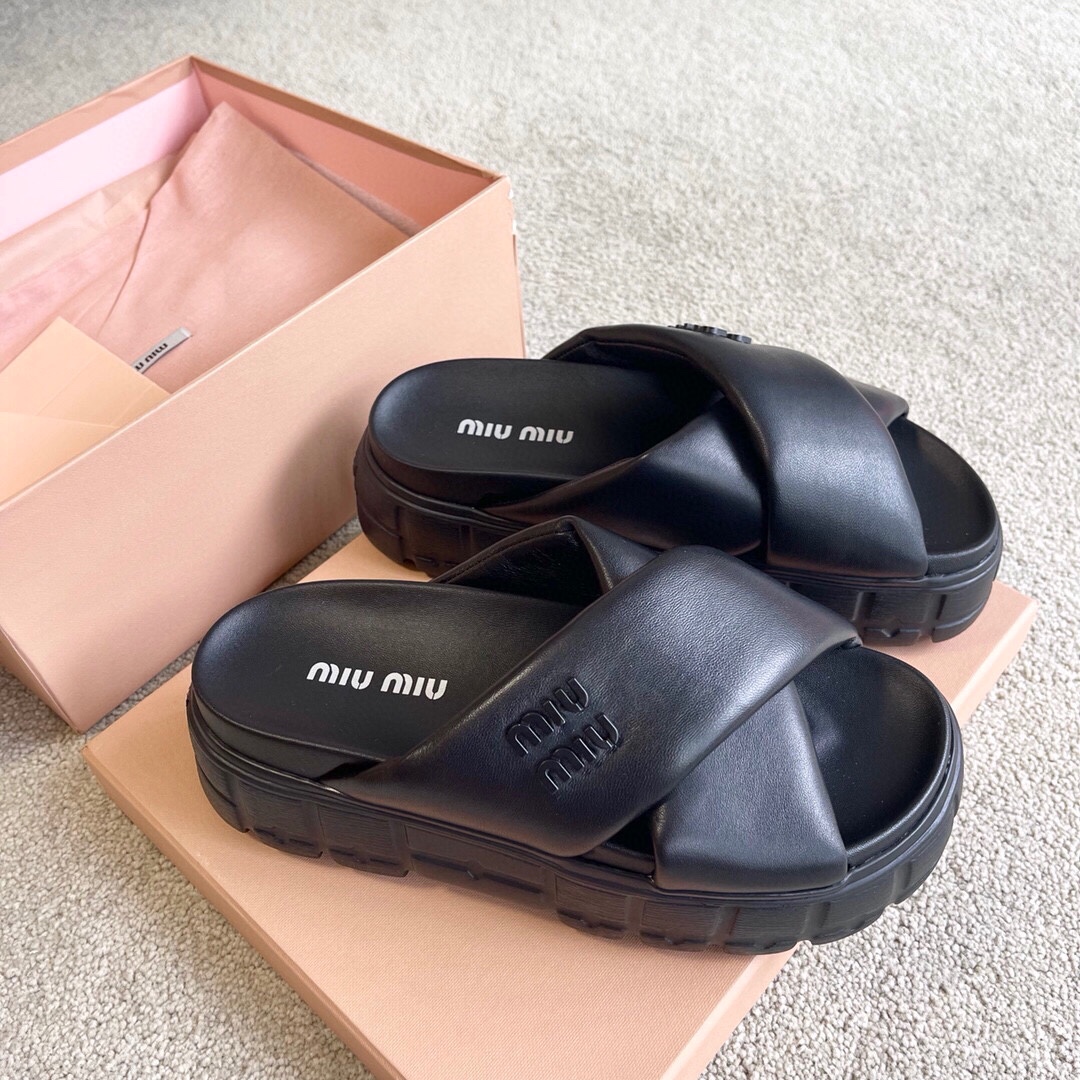 Miu Miu MIUMIU 新品软羊皮厚底拖鞋凉鞋