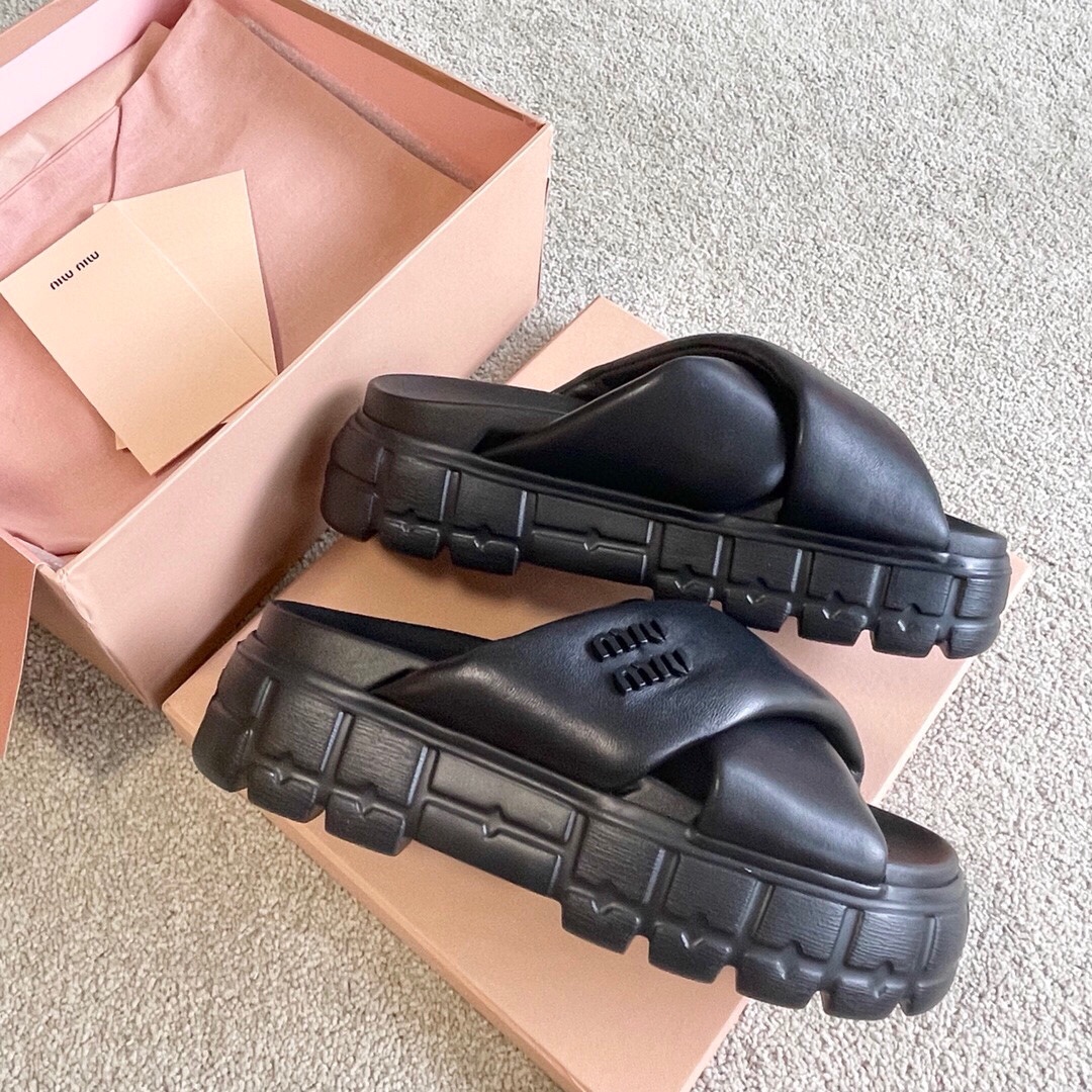 Miu Miu MIUMIU 新品软羊皮厚底拖鞋凉鞋