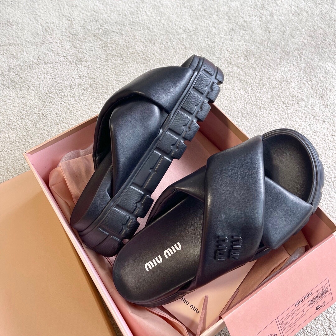 Miu Miu MIUMIU 新品软羊皮厚底拖鞋凉鞋
