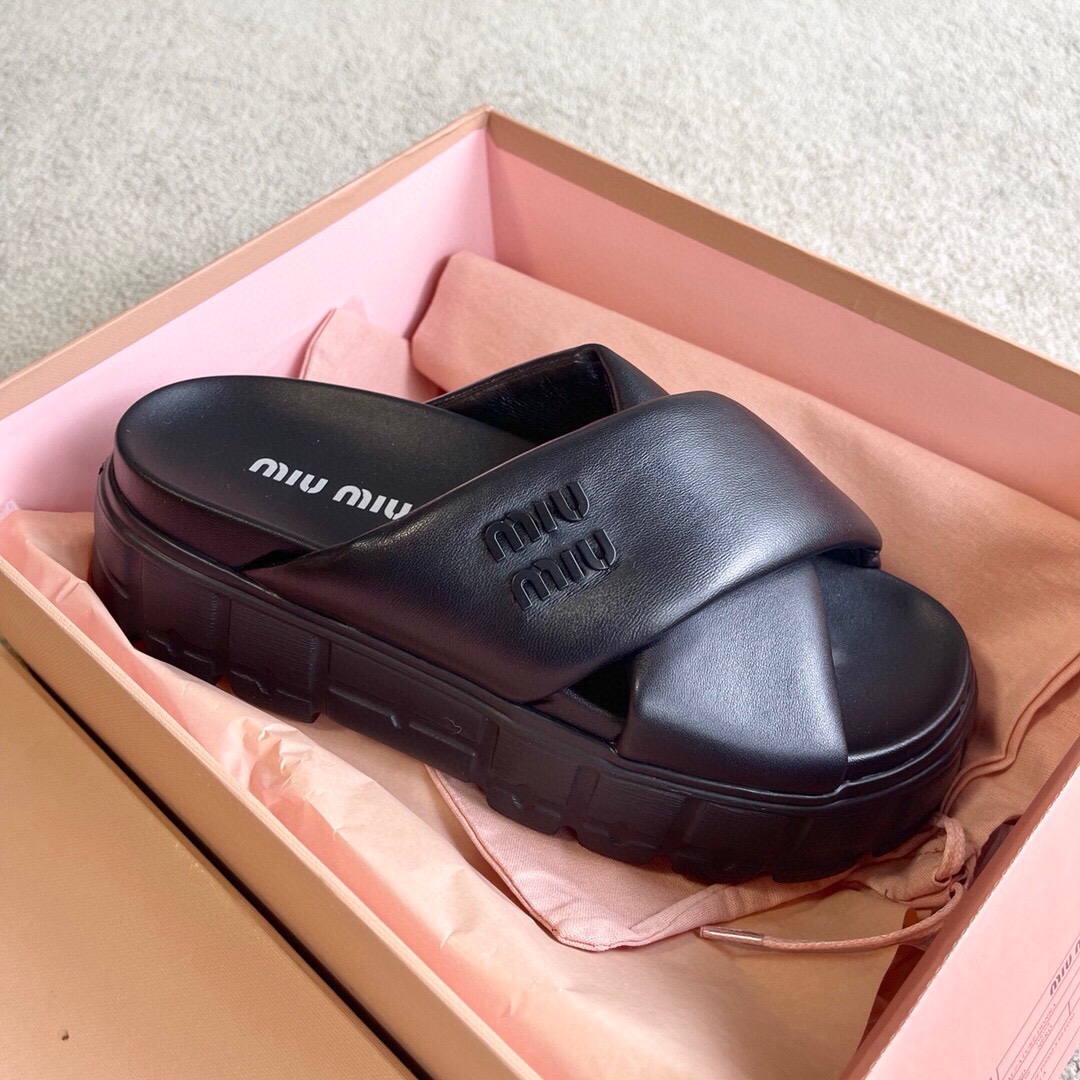 Miu Miu MIUMIU 新品软羊皮厚底拖鞋凉鞋