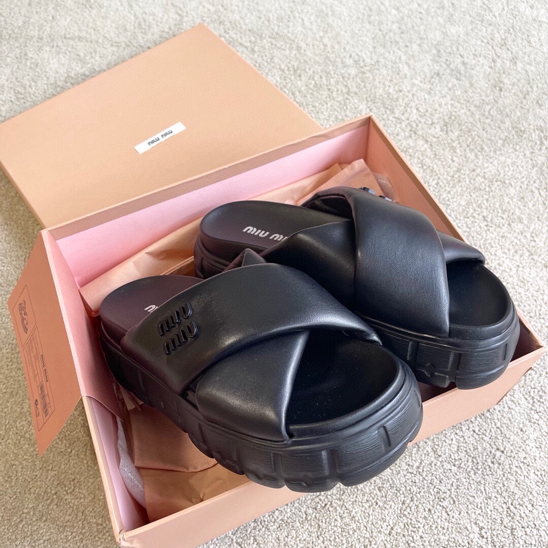 Miu Miu MIUMIU 新品软羊皮厚底拖鞋凉鞋