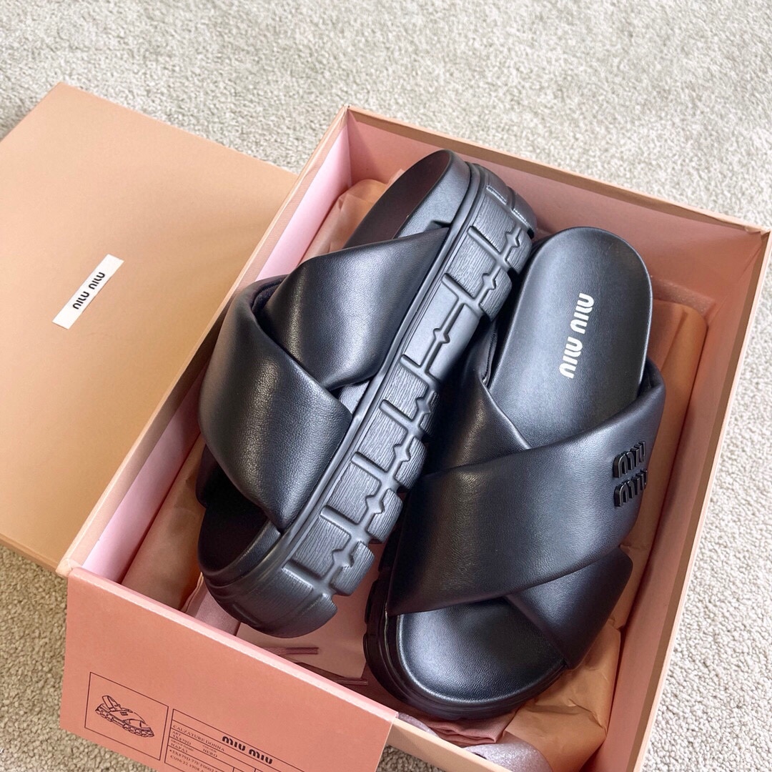 Miu Miu MIUMIU 新品软羊皮厚底拖鞋凉鞋
