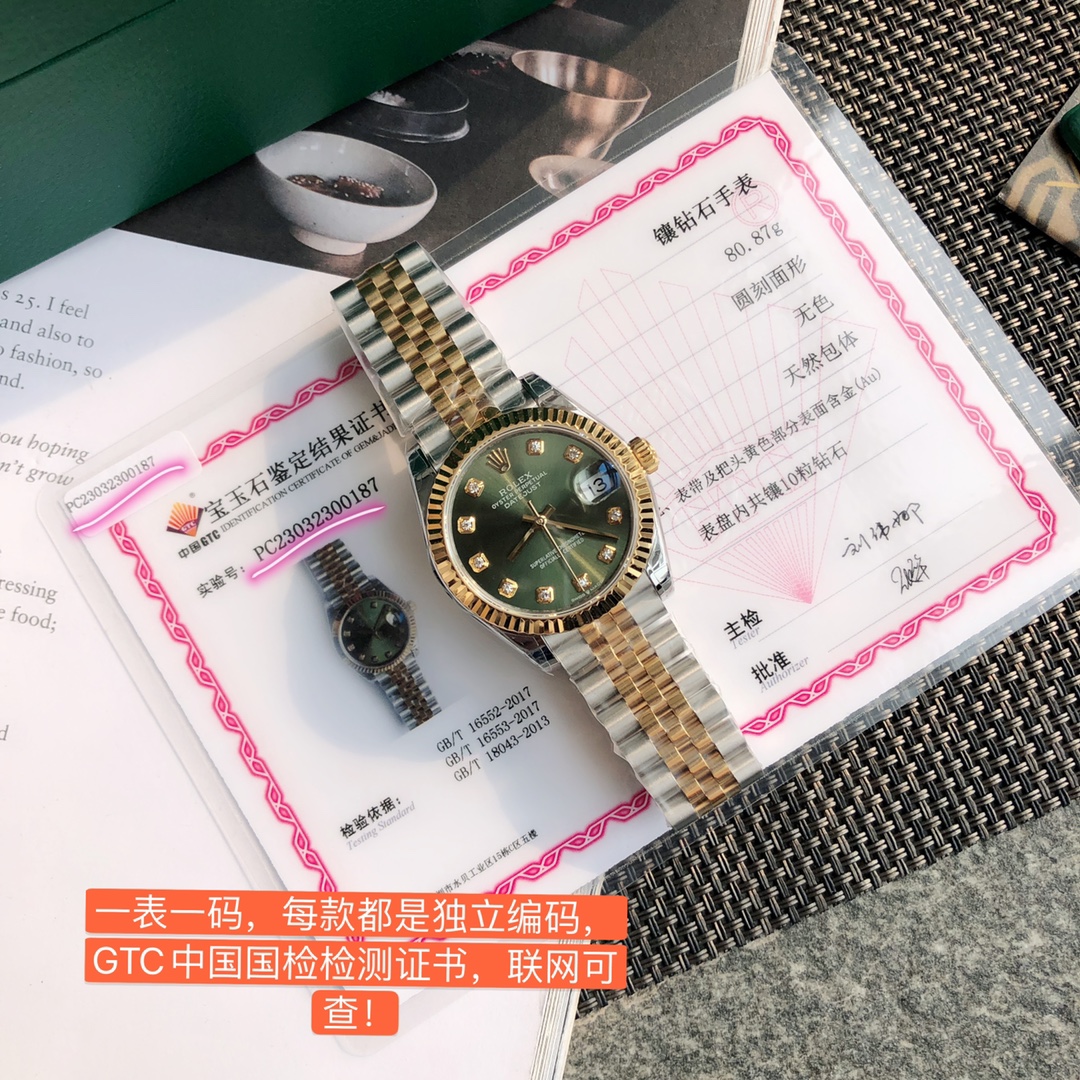 Rolex Datejust Watch Blue Green Set With Diamonds Women Automatic Mechanical Movement