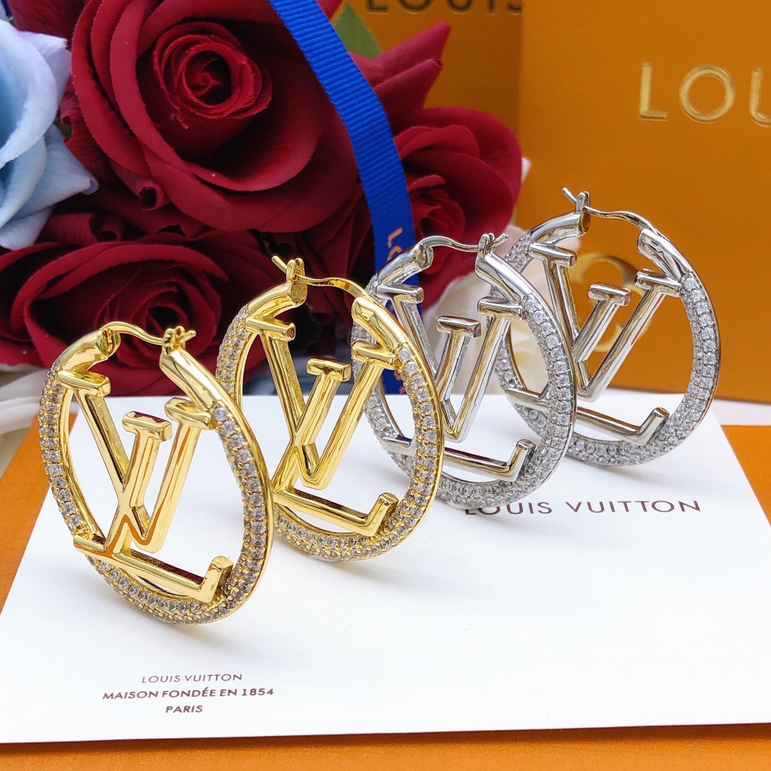 Louis Vuitton Jewelry Earring Best Replica Quality
 Gold Silver Yellow Set With Diamonds Brass