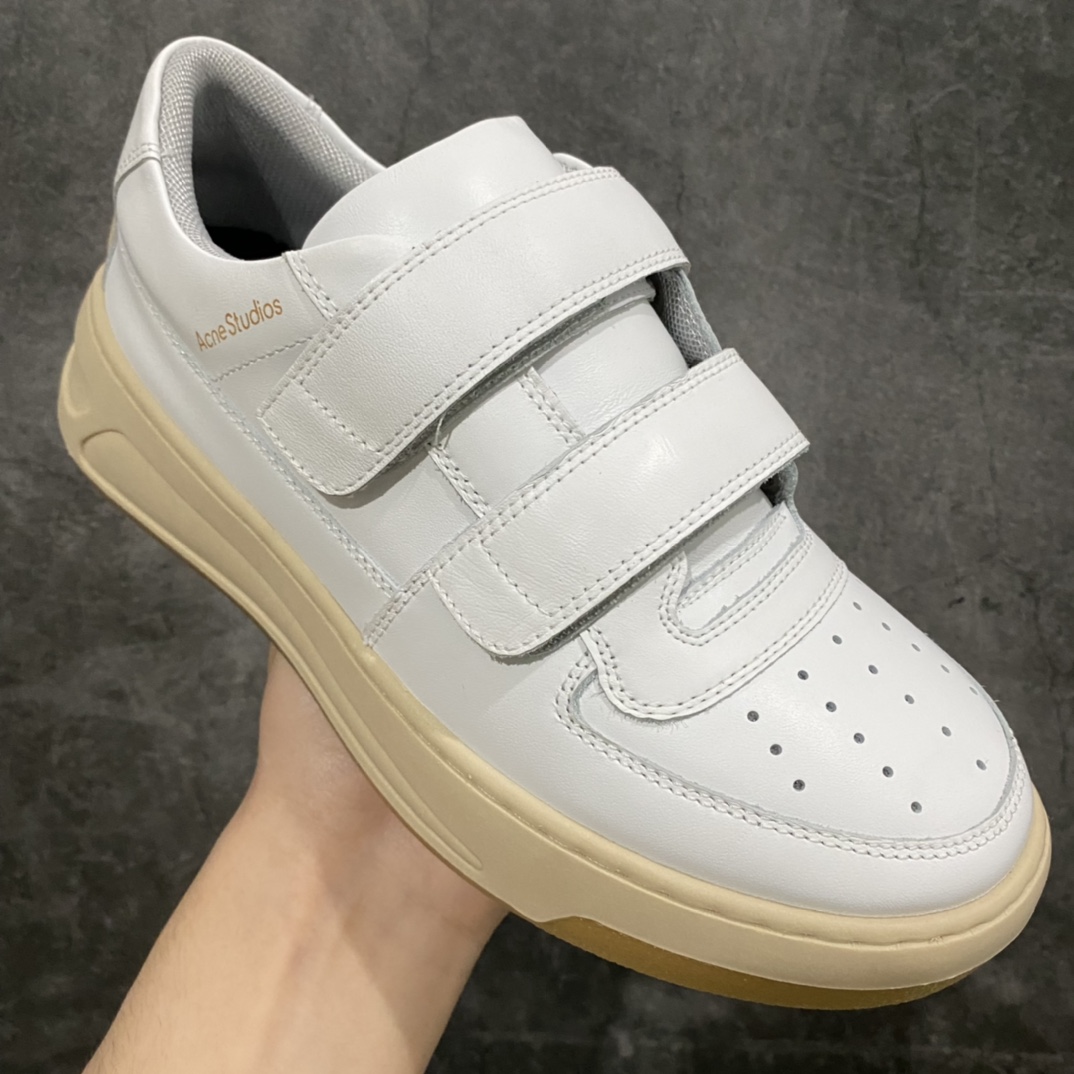 ACNE Velcro smiley face white shoes made by Dongguan factory