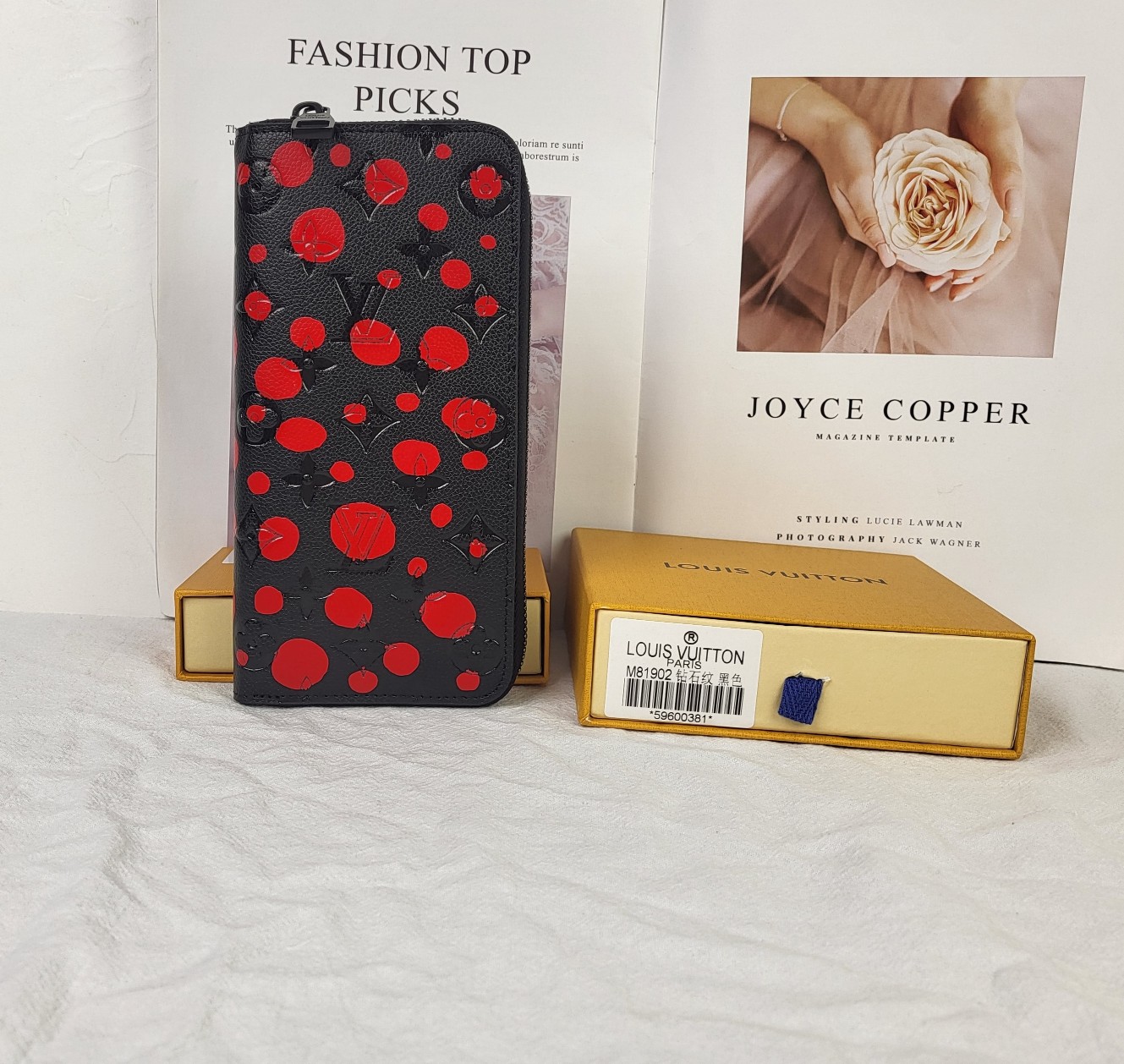 Front view of the luxury long leather zip wallet