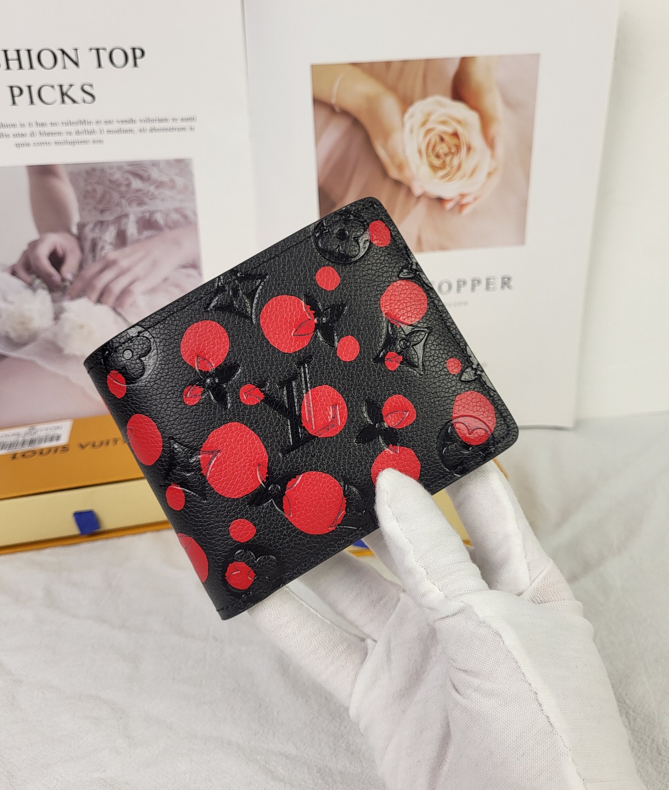 Close-up of leather wallet stitching and texture