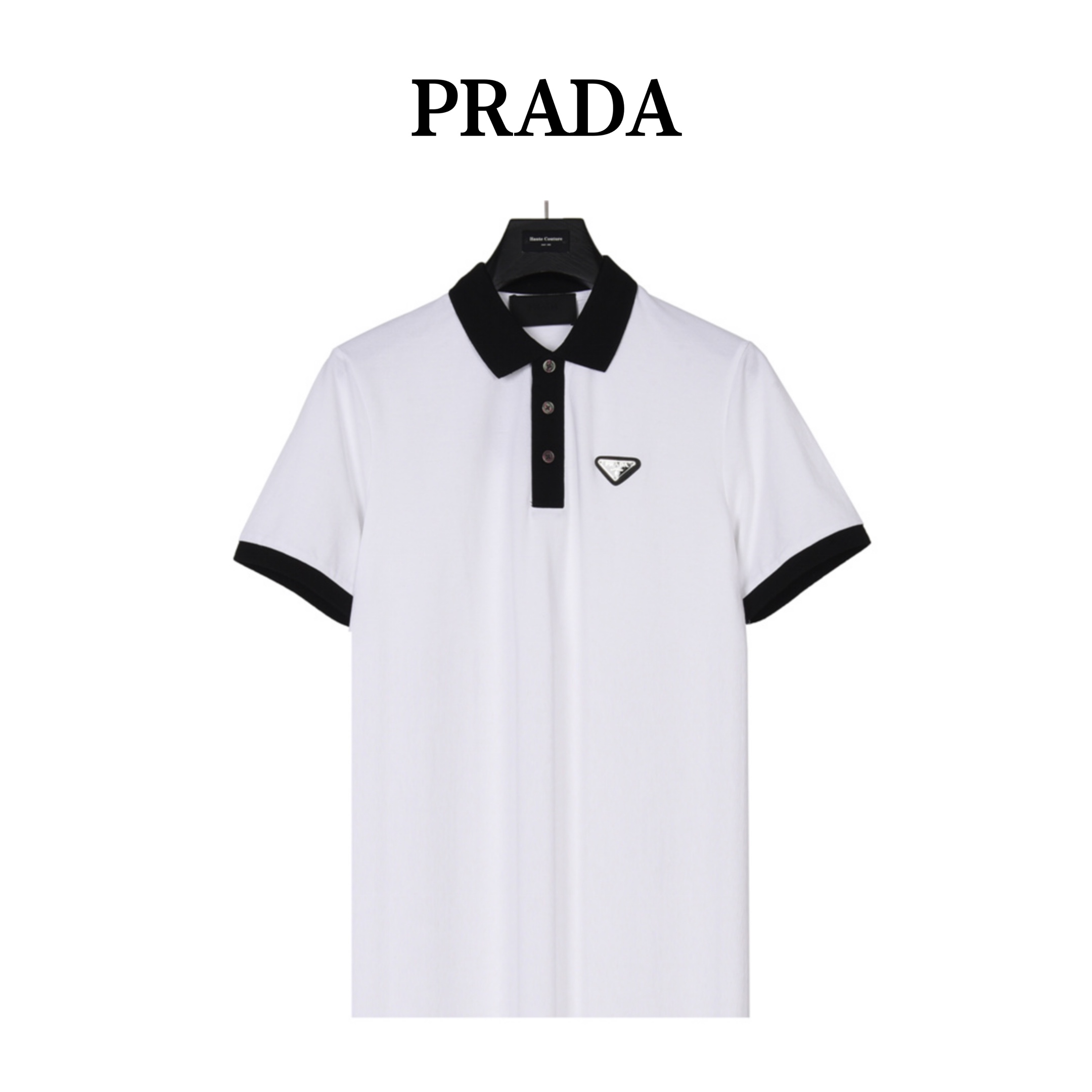 PRADA2024新款POLO 定制拼色罗纹领 YB纽扣 短袖 撞色螺纹设计