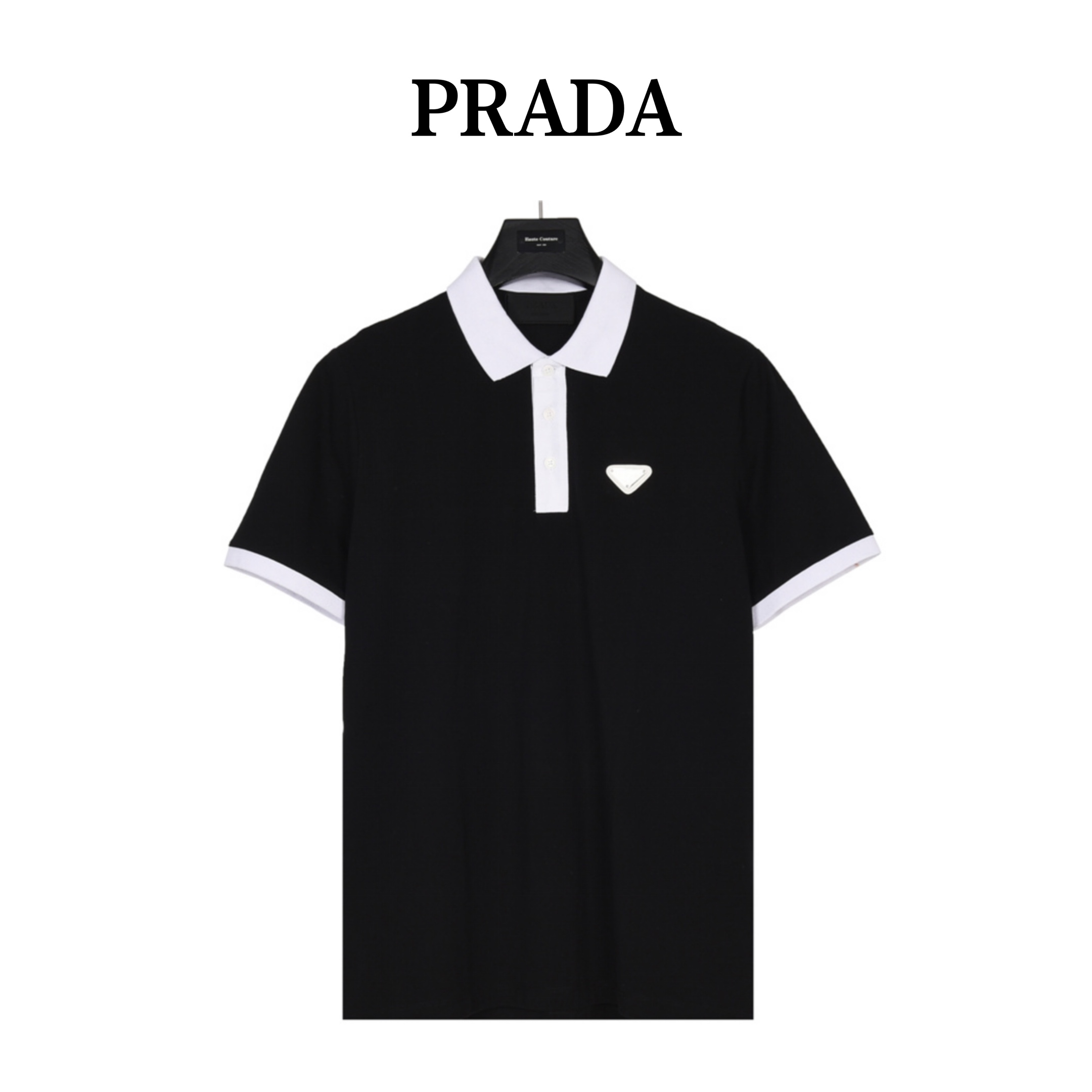 Prada 2024新款POLO 定制拼色罗纹领 YB纽扣 短袖