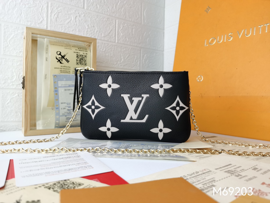 Long leather wallet, front view, showing design